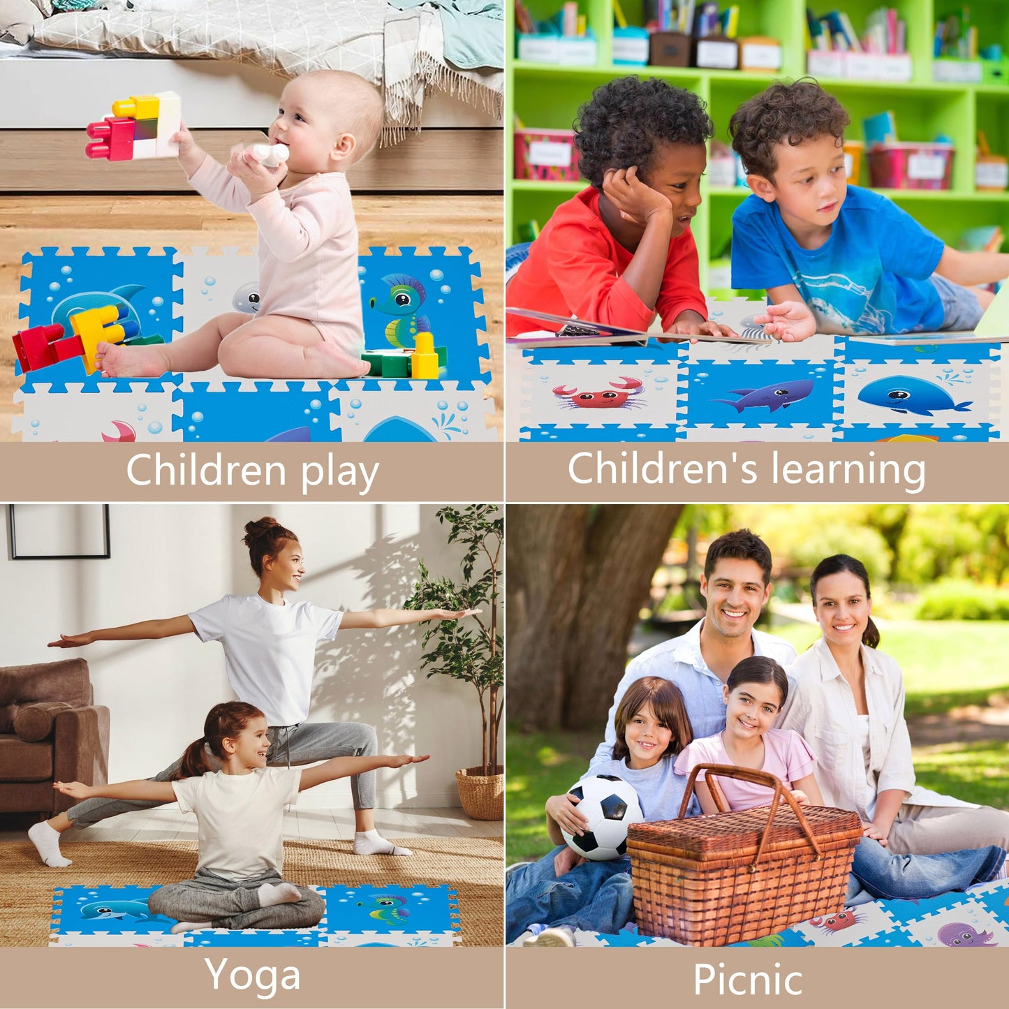PLAY 10 Puzzle Play Mat – 34x34 in Sea World Interlocking Foam Tiles, 9-Piece