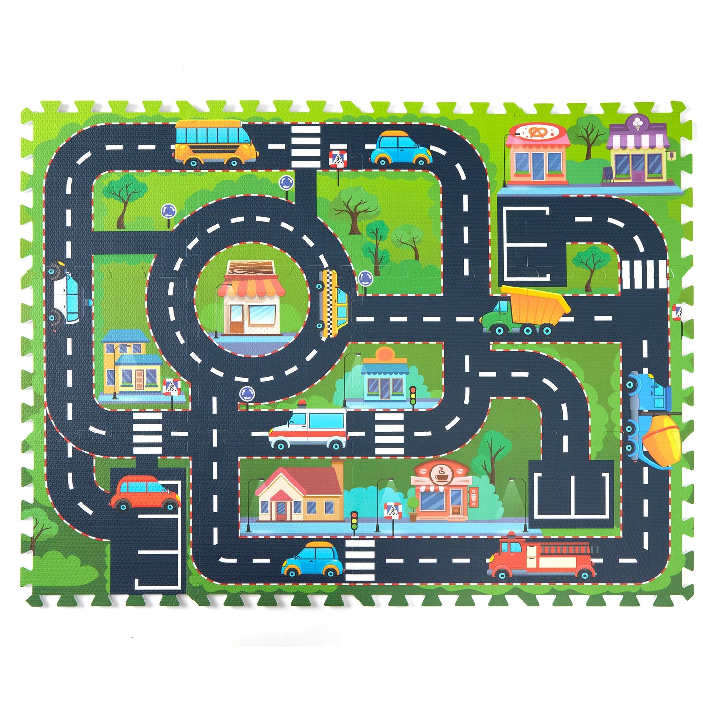 PLAY 10 Foam Play Mat – 12-Piece Interlocking City Road Tiles for Babies