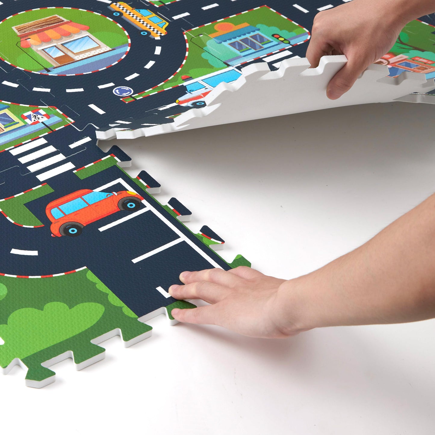PLAY 10 Foam Play Mat – 12-Piece Interlocking City Road Tiles for Babies