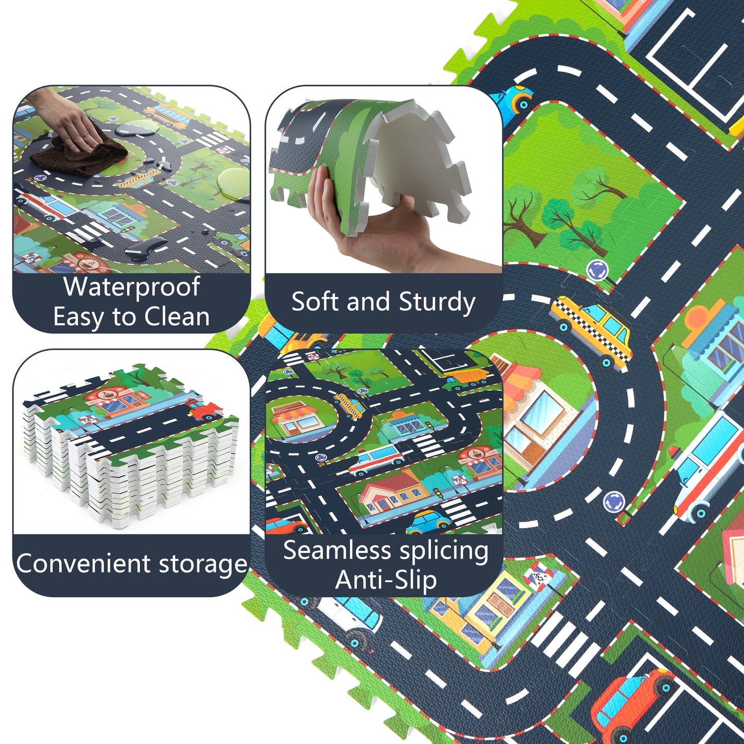 PLAY 10 Foam Play Mat – 12-Piece Interlocking City Road Tiles for Babies
