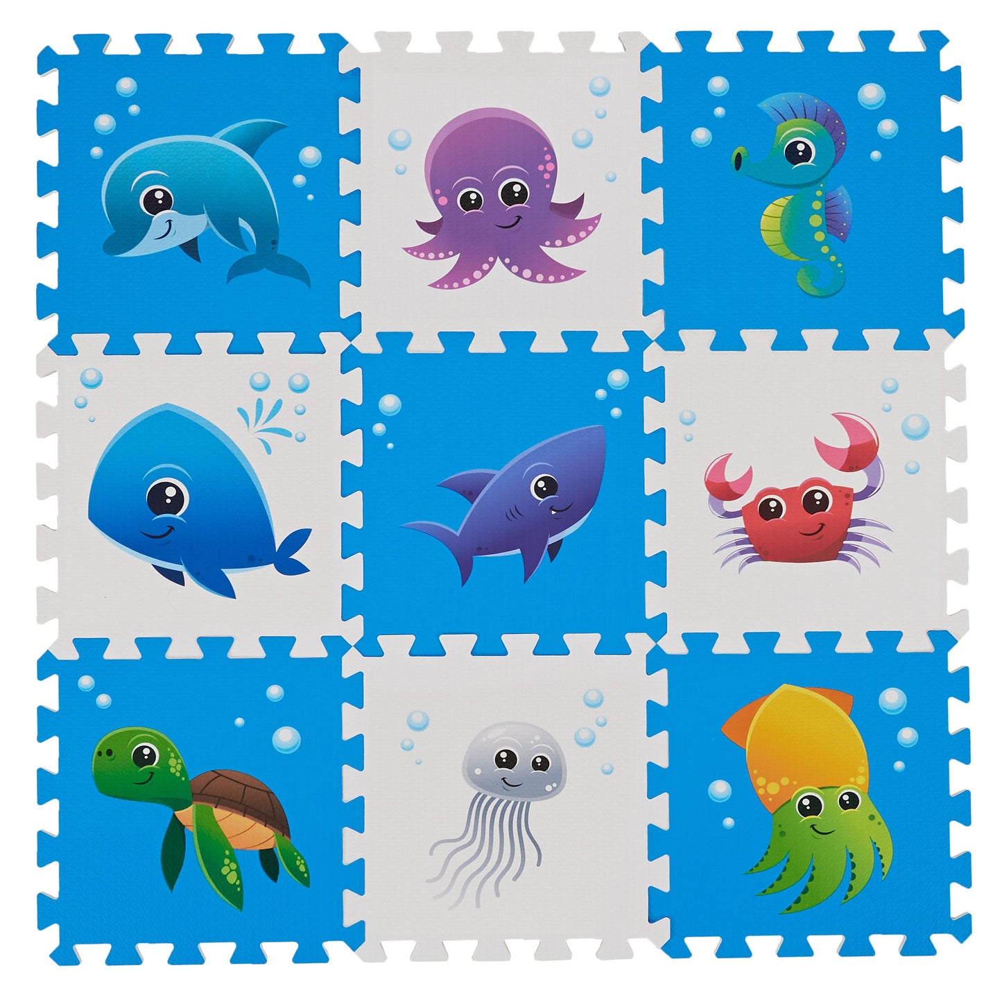 PLAY 10 Puzzle Play Mat – 34x34 in Sea World Interlocking Foam Tiles, 9-Piece