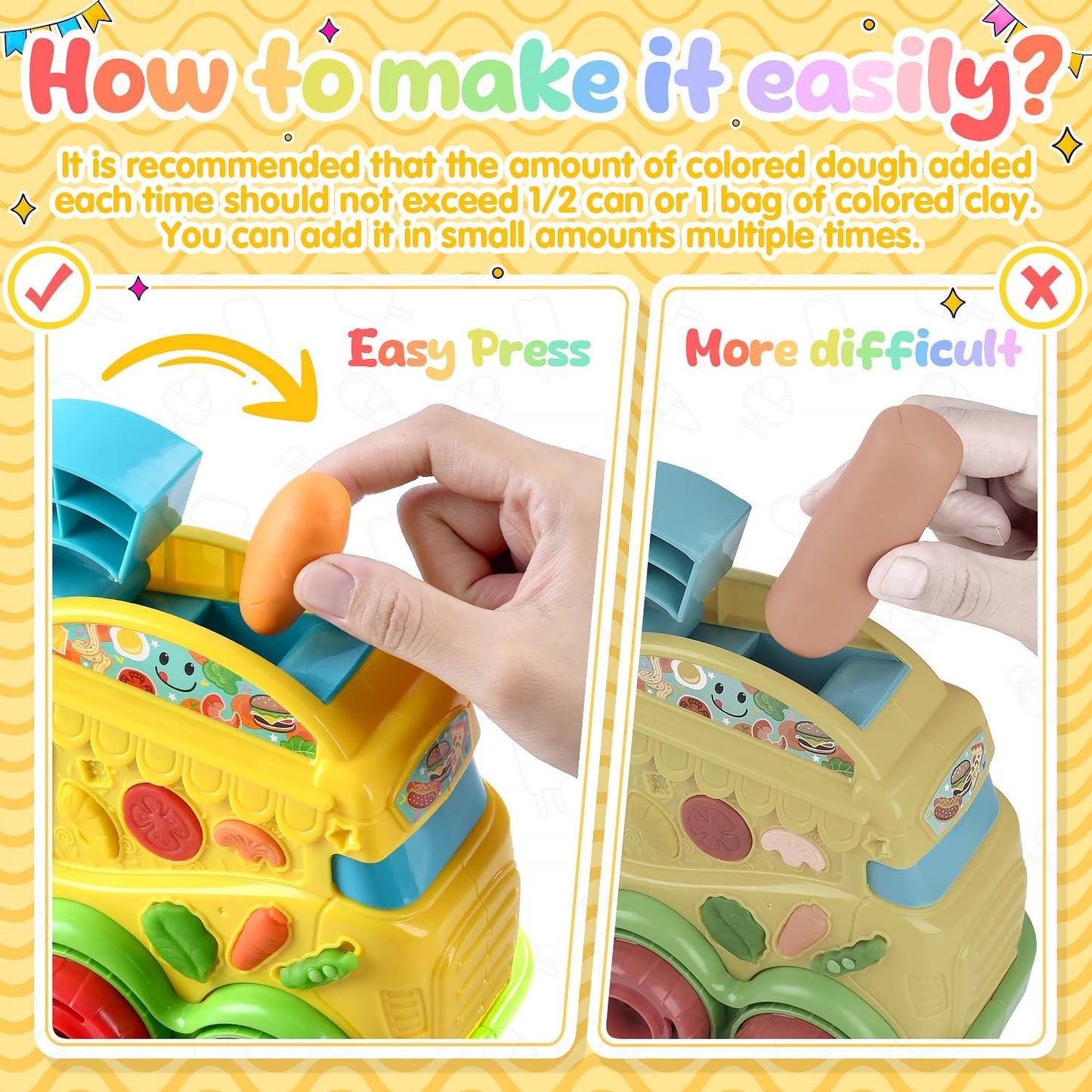 PLAY 2 in 1 Color Dough Kitchen Creations Set | Ice Cream & Noodle Maker | Multicolor Clay 18 oz