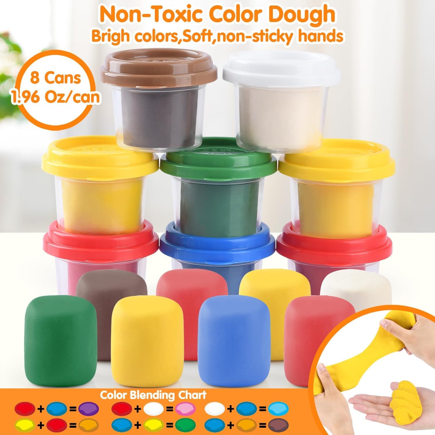 PLAY 2 in 1 Color Dough Set for Kids – Ice Cream & Pizza Maker Kit with 8 Color Dough Cans (2 oz each)