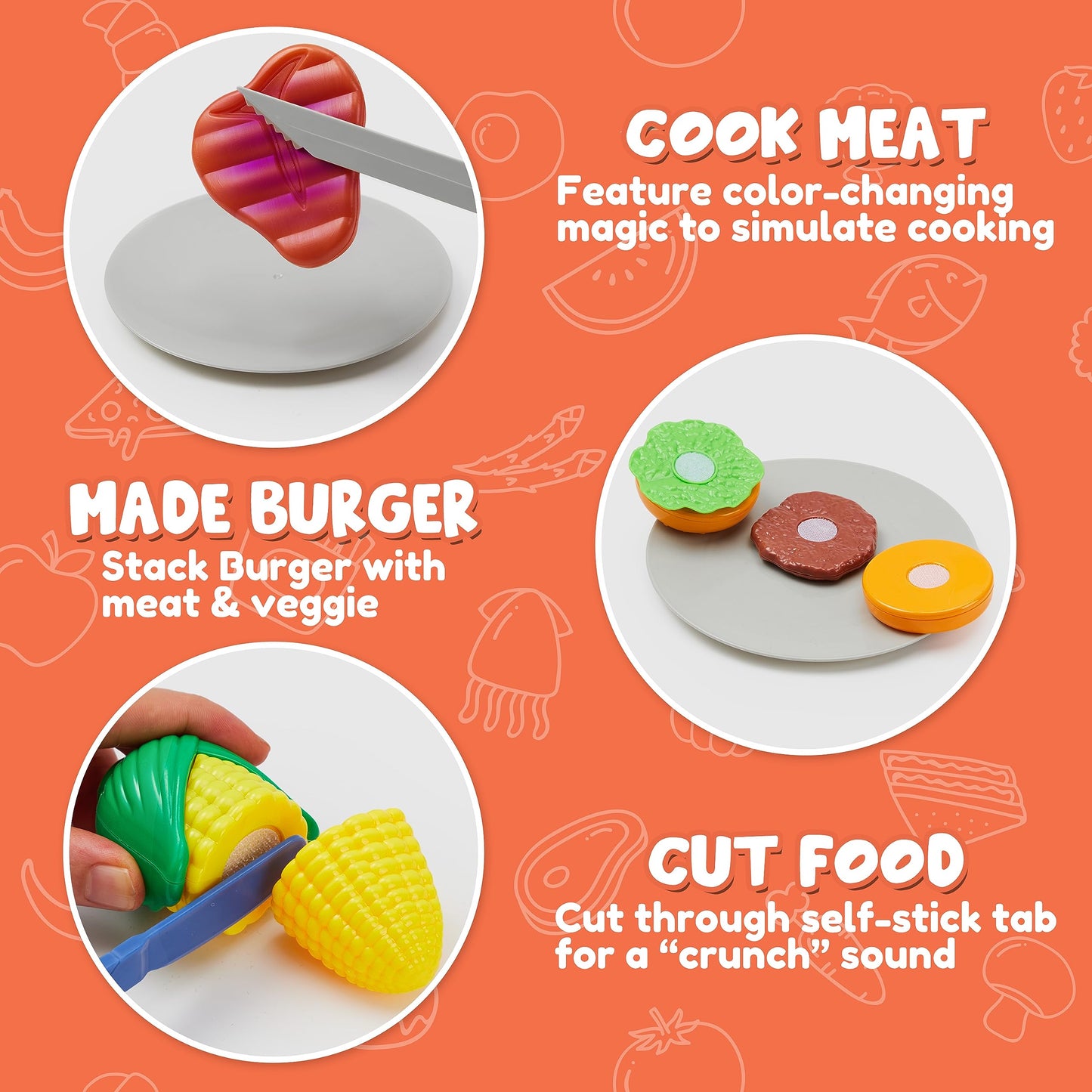 Play-Act Kids BBQ Grill Playset – Realistic Smoke, Lights & Color-Changing Food