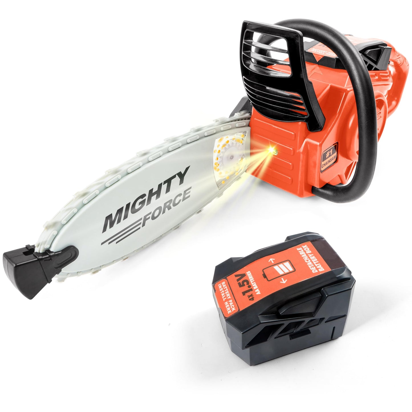 Play-Act Mighty Force Chainsaw Toy for Toddlers – Realistic Lights, Sounds & Safe Easy-Grip Design | Ages 3+