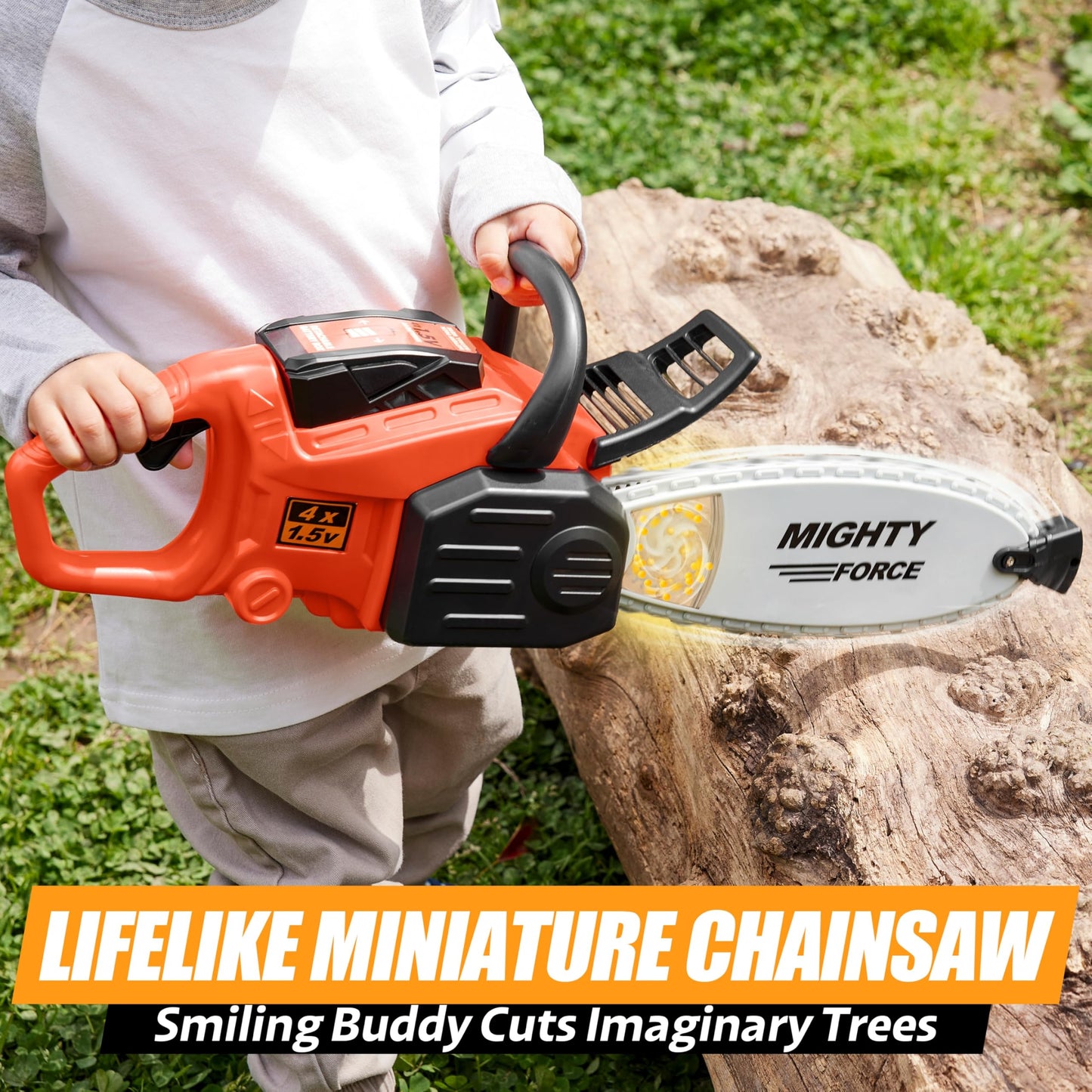 Play-Act Mighty Force Chainsaw Toy for Toddlers – Realistic Lights, Sounds & Safe Easy-Grip Design | Ages 3+