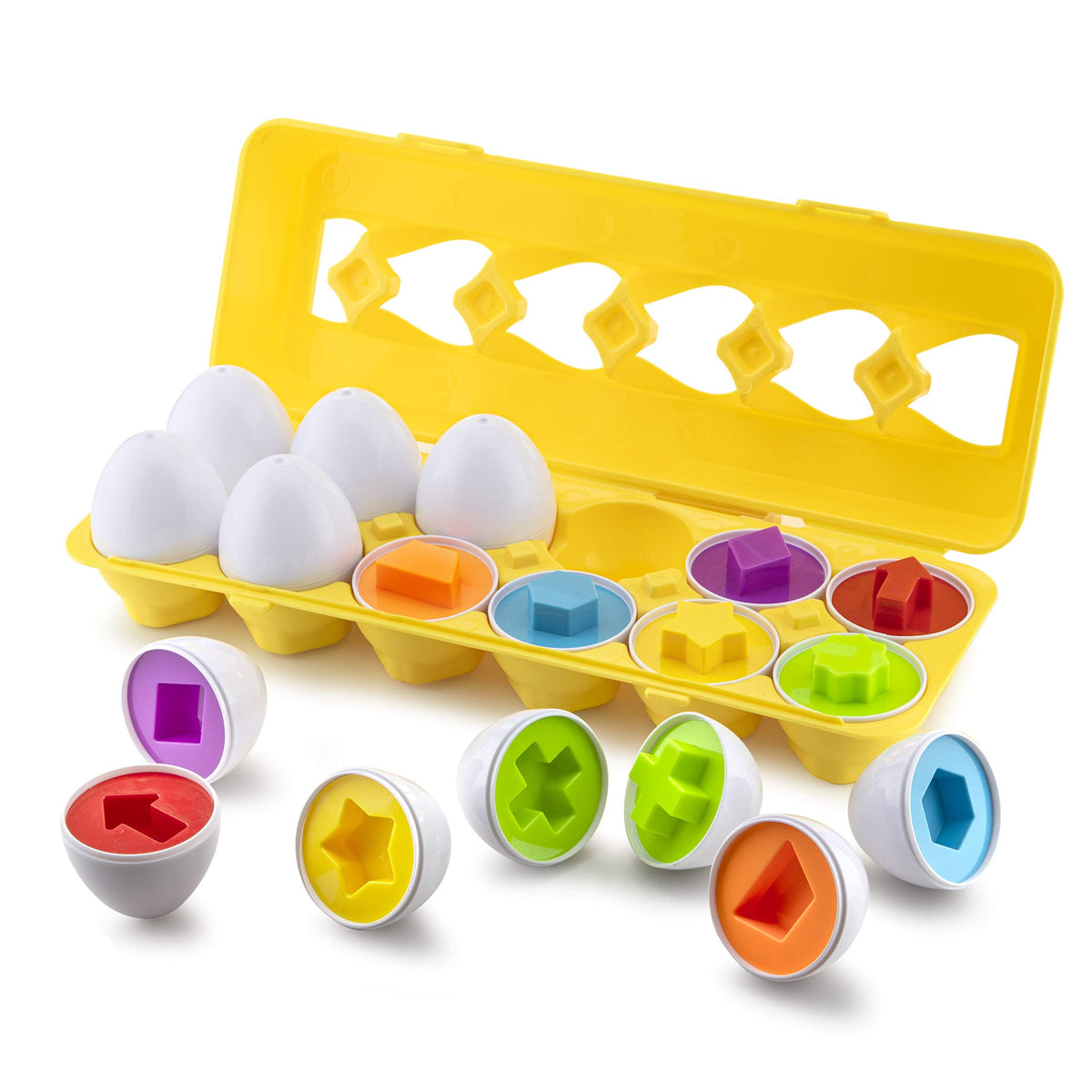 Play Brainy Shape and Color Matching Eggs – Montessori STEM Toy for Toddlers & Preschoolers (12 Eggs)