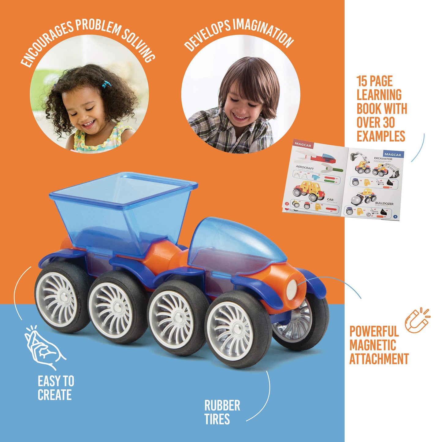 Play Brainy Magnetic Toy Cars Set – 42 Piece Montessori Educational Toys for Toddlers & Preschoolers