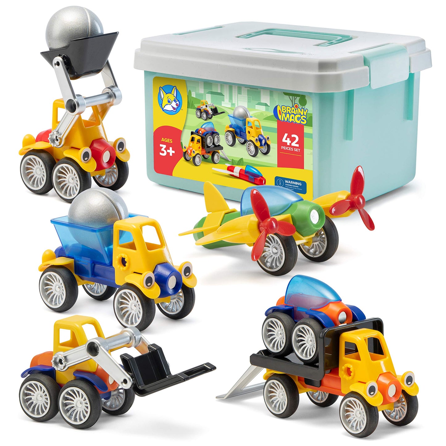 Play Brainy Magnetic Toy Cars Set – 42 Piece Montessori Educational Toys for Toddlers & Preschoolers
