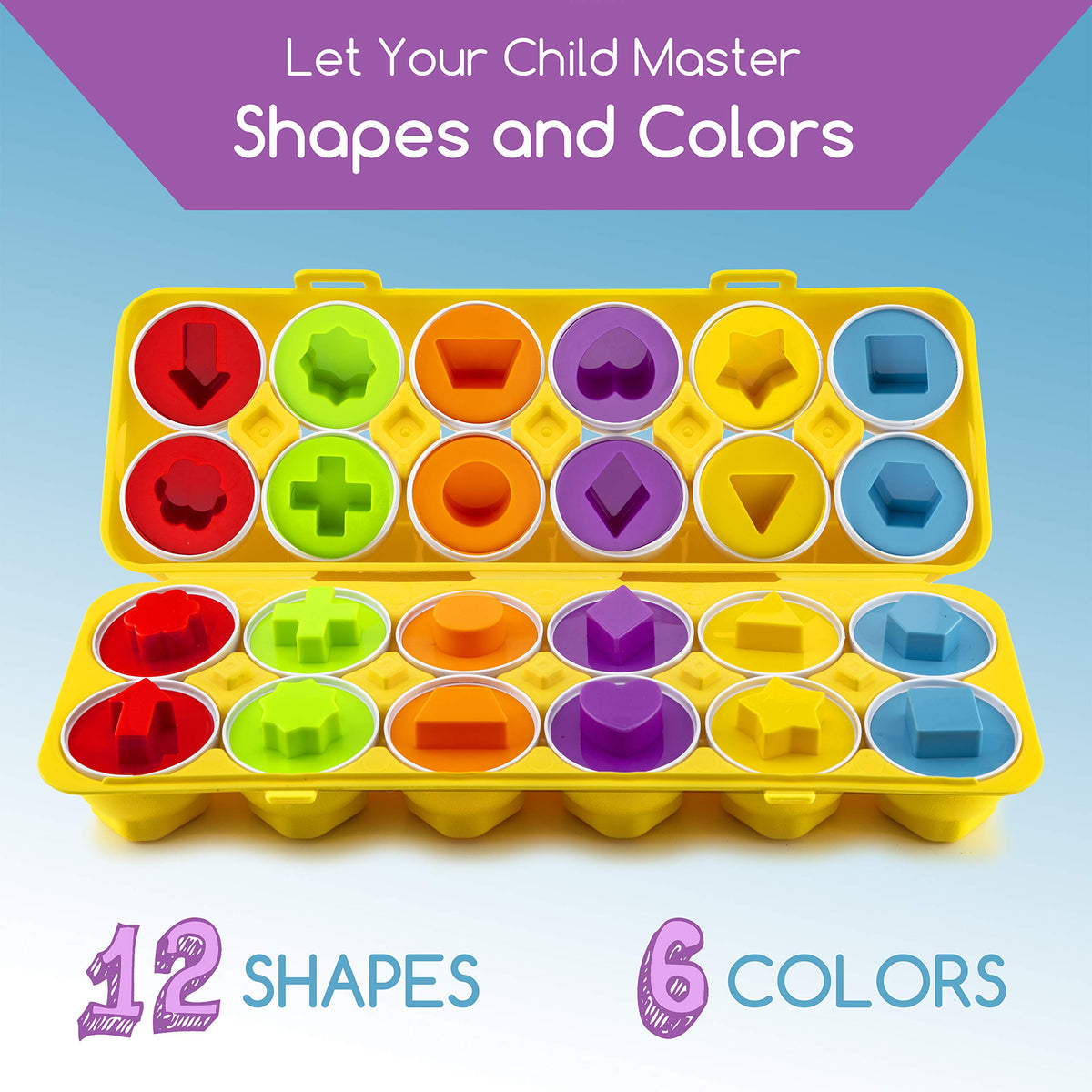 Play Brainy Shape and Color Matching Eggs – Montessori STEM Toy for Toddlers & Preschoolers (12 Eggs)