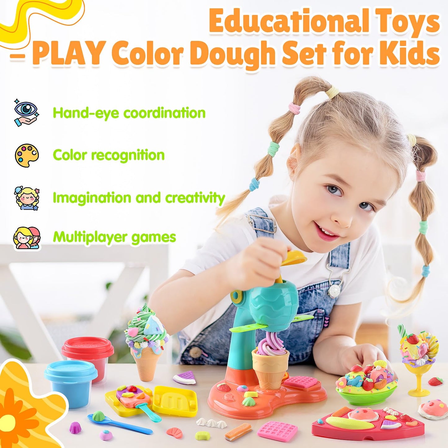 PLAY Clay Dough Set with Ice Cream Maker, Noodle Maker & More | Creative Arts & Pretend Play Kit for Kids