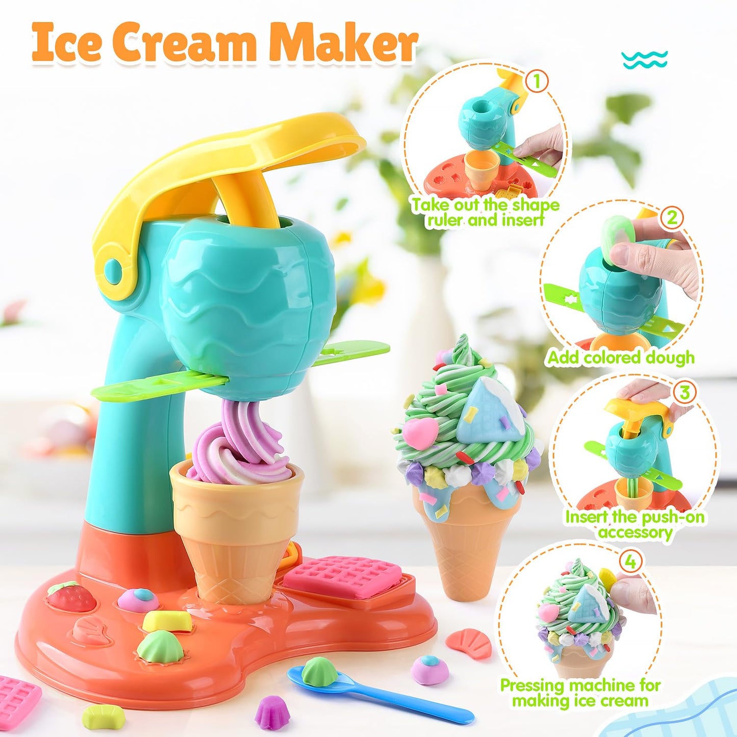 PLAY Clay Dough Set with Ice Cream Maker, Noodle Maker & More | Creative Arts & Pretend Play Kit for Kids