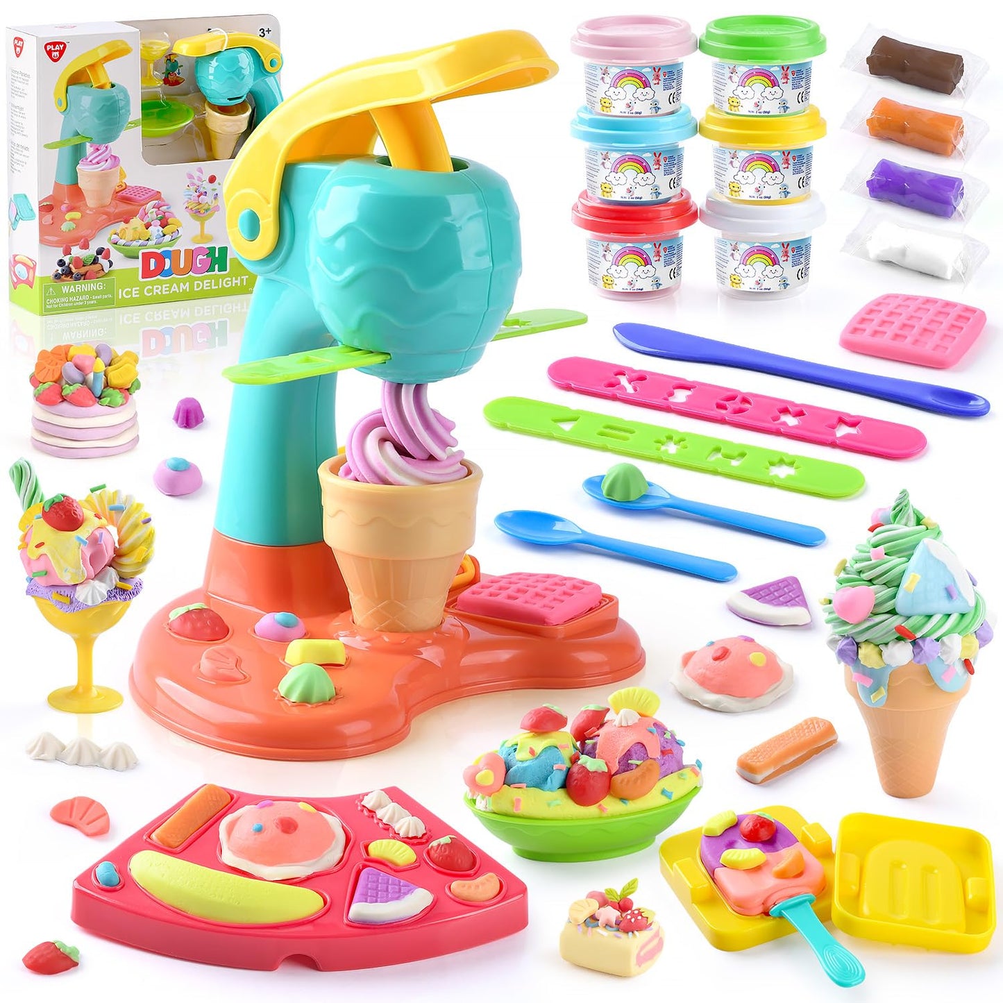 PLAY Clay Dough Set with Ice Cream Maker, Noodle Maker & More | Creative Arts & Pretend Play Kit for Kids