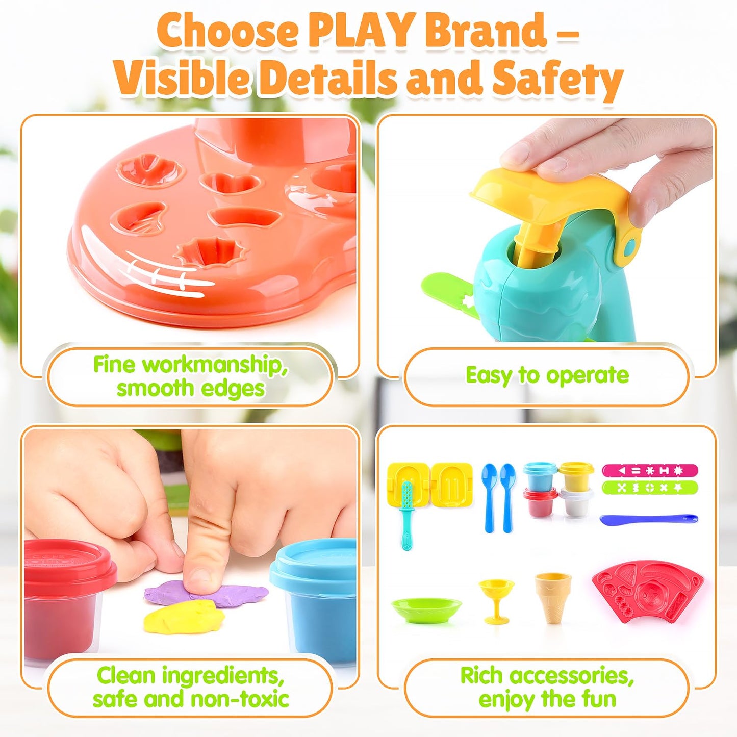 PLAY Clay Dough Set with Ice Cream Maker, Noodle Maker & More | Creative Arts & Pretend Play Kit for Kids