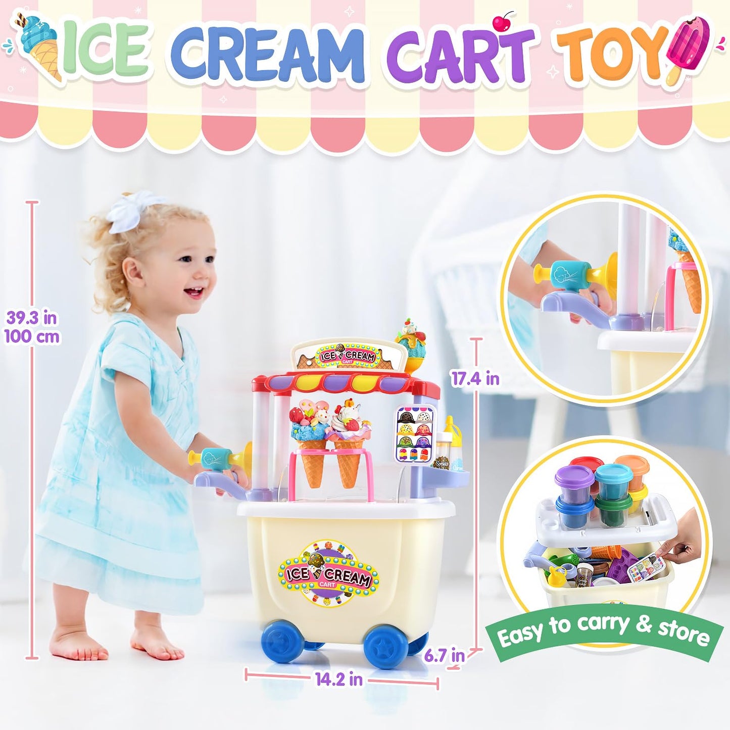PLAY Ice Cream Cart Toy - Color Dough Sets for Kids 4-8 | Pretend Play Shop Counter