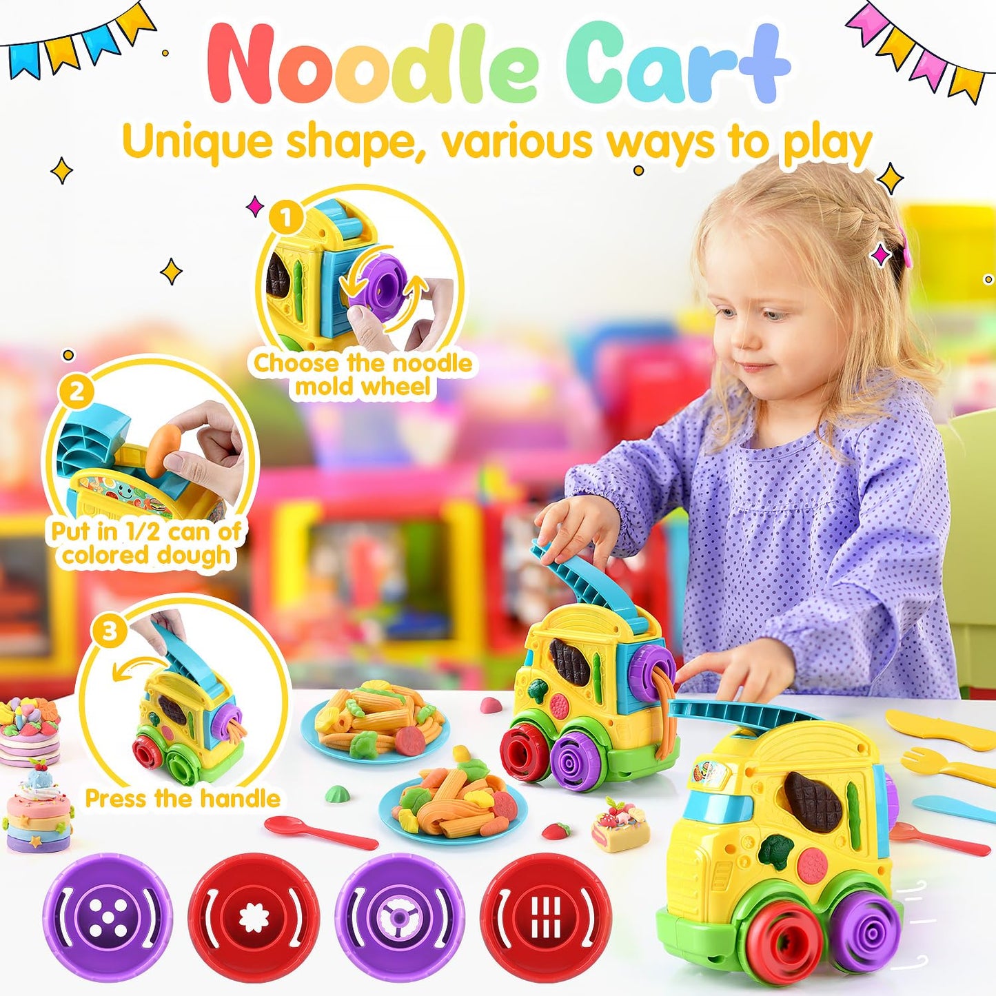 PLAY 2 in 1 Color Dough Kitchen Creations Set | Ice Cream & Noodle Maker | Multicolor Clay 18 oz
