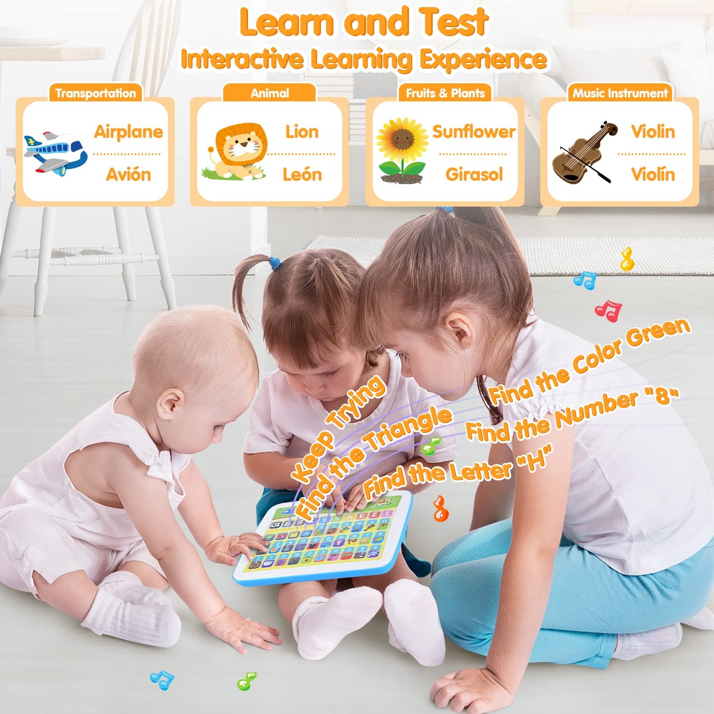 PLAY Bilingual Learning Tablet for Toddlers 1-3 – English & Spanish Alphabet