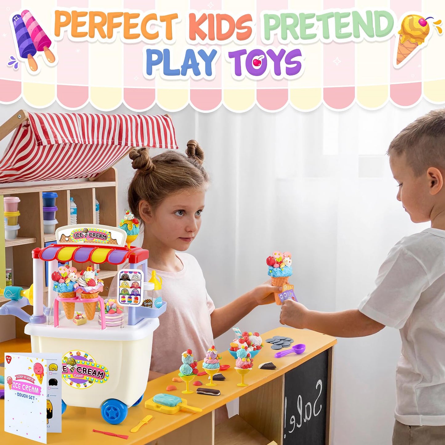 PLAY Ice Cream Cart Toy - Color Dough Sets for Kids 4-8 | Pretend Play Shop Counter