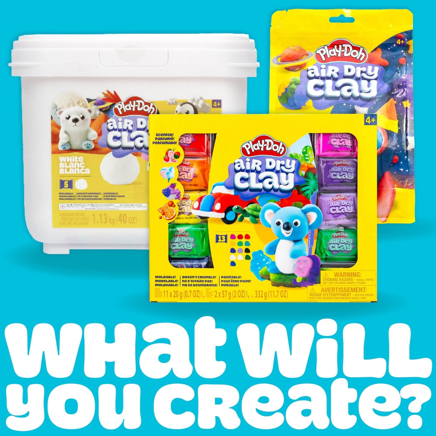Play-Doh Air-Dry Clay — 6 Vibrant Colors, Lightweight & Crumble-Free for Kids | Mold, Paint, Create