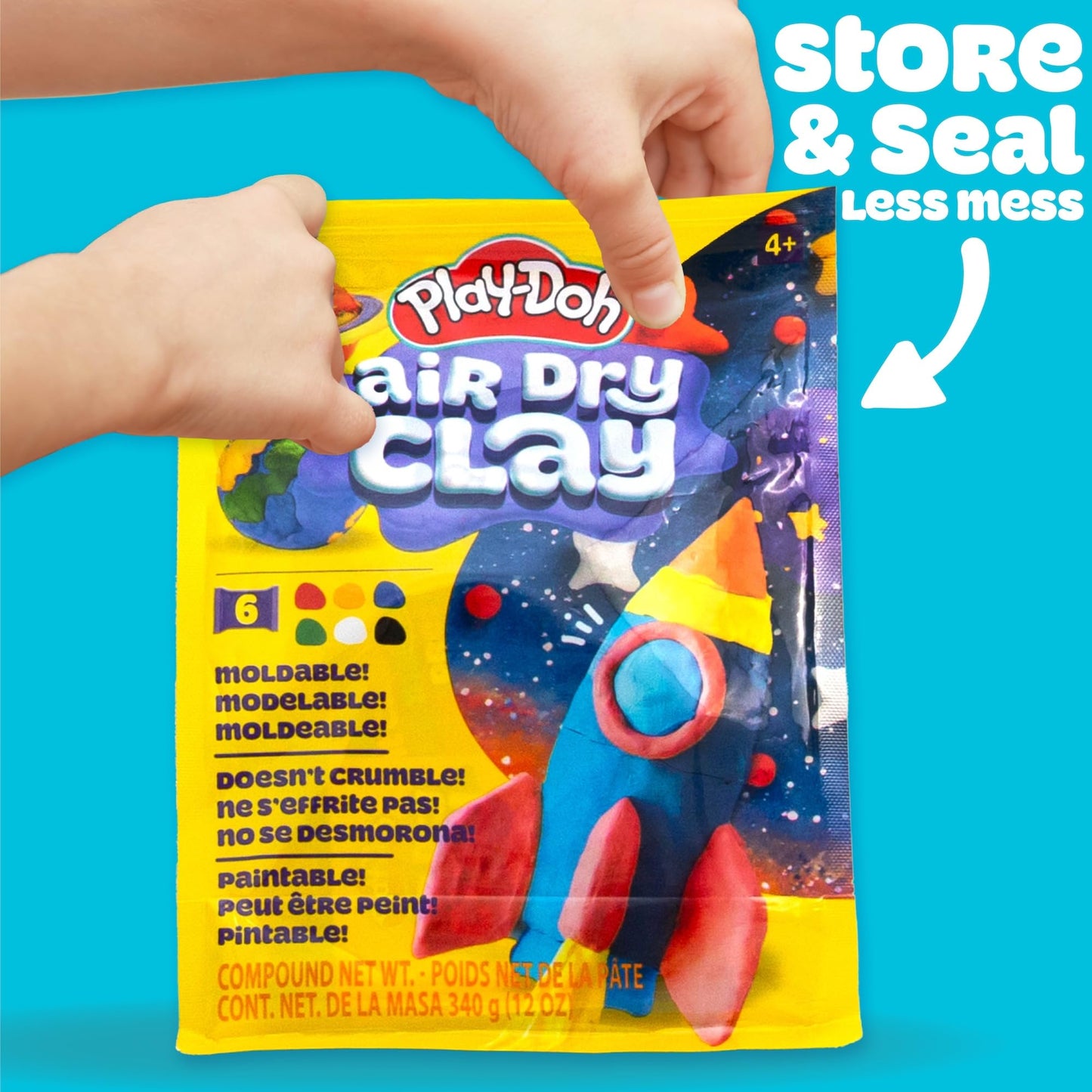 Play-Doh Air-Dry Clay — 6 Vibrant Colors, Lightweight & Crumble-Free for Kids | Mold, Paint, Create