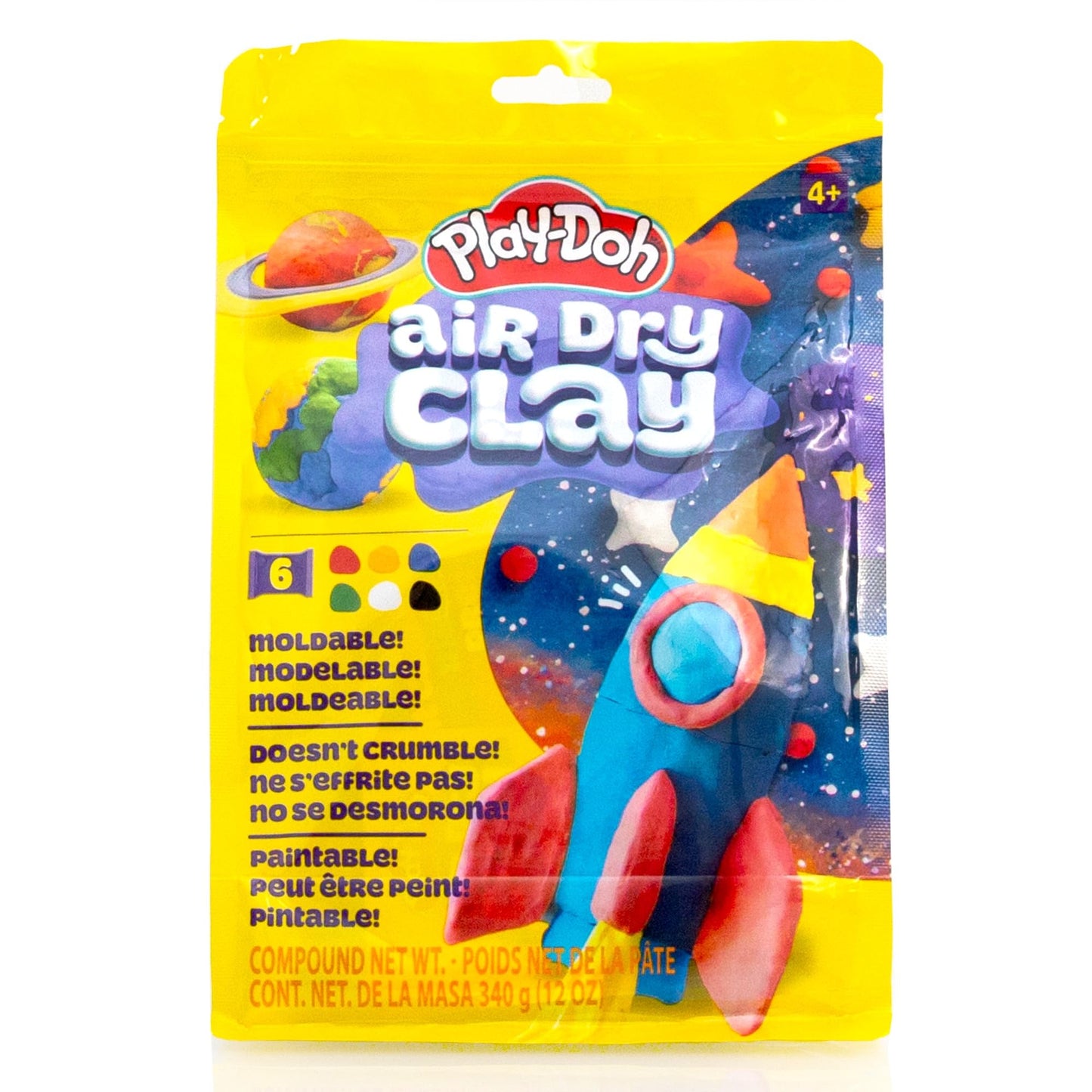 Play-Doh Air-Dry Clay — 6 Vibrant Colors, Lightweight & Crumble-Free for Kids | Mold, Paint, Create