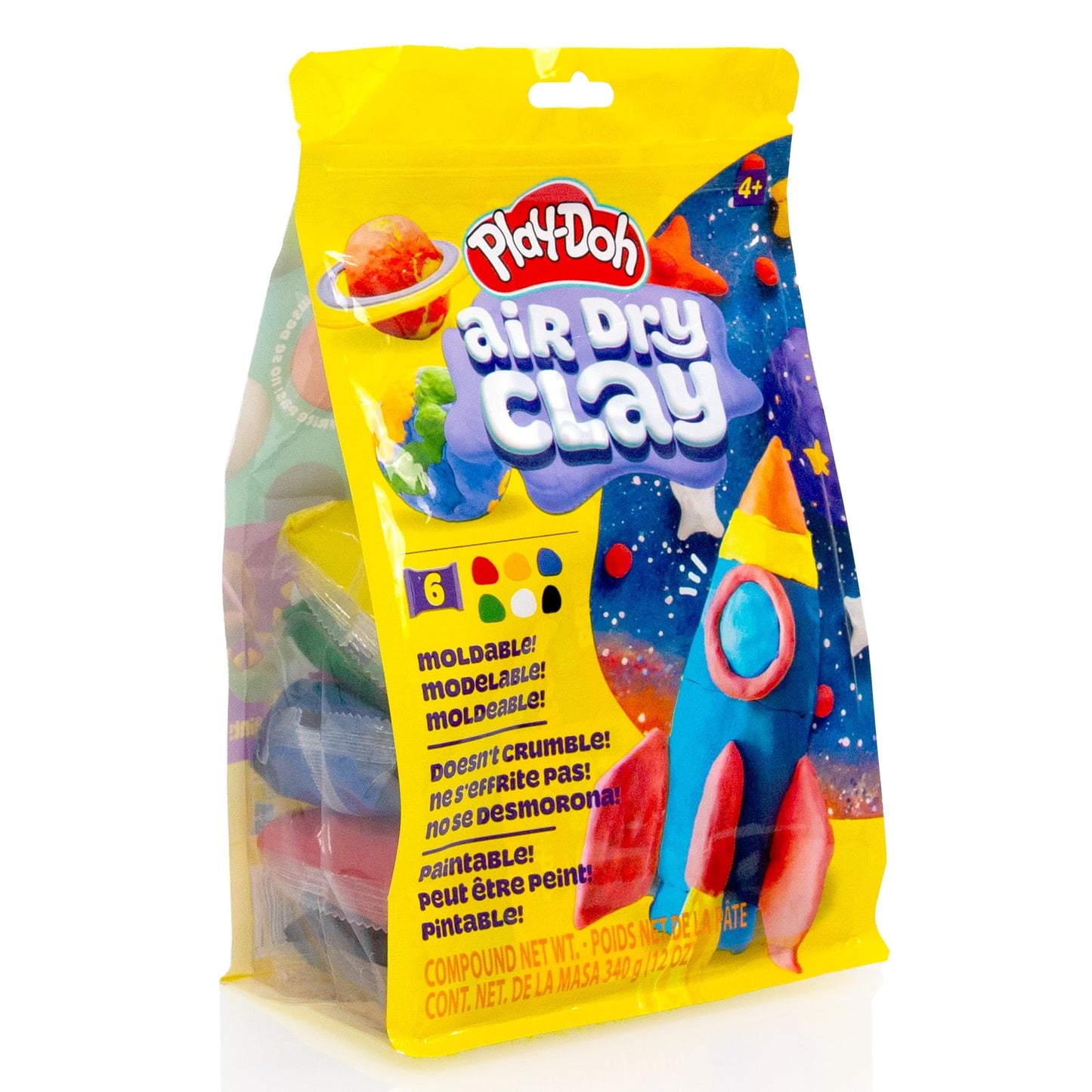 Play-Doh Air-Dry Clay — 6 Vibrant Colors, Lightweight & Crumble-Free for Kids | Mold, Paint, Create