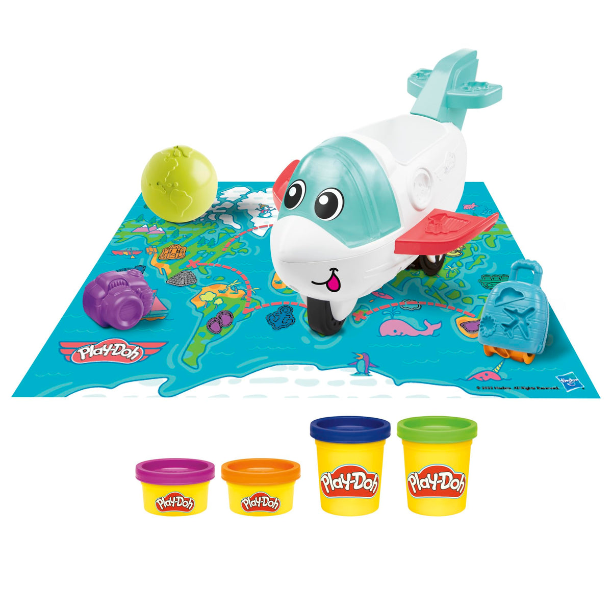 Play-Doh Airplane Explorer Starter Set - World Map Playmat, 3 Tools & 4 Colors