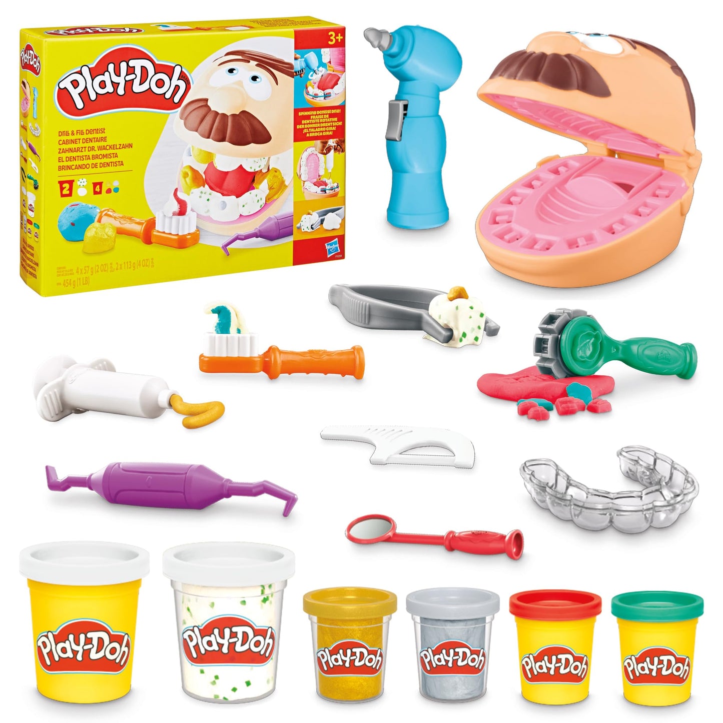 Play-Doh Drill 'n Fill Dentist Toy for Kids 3+ | 10 Tools, 8 Cans, Non-Toxic