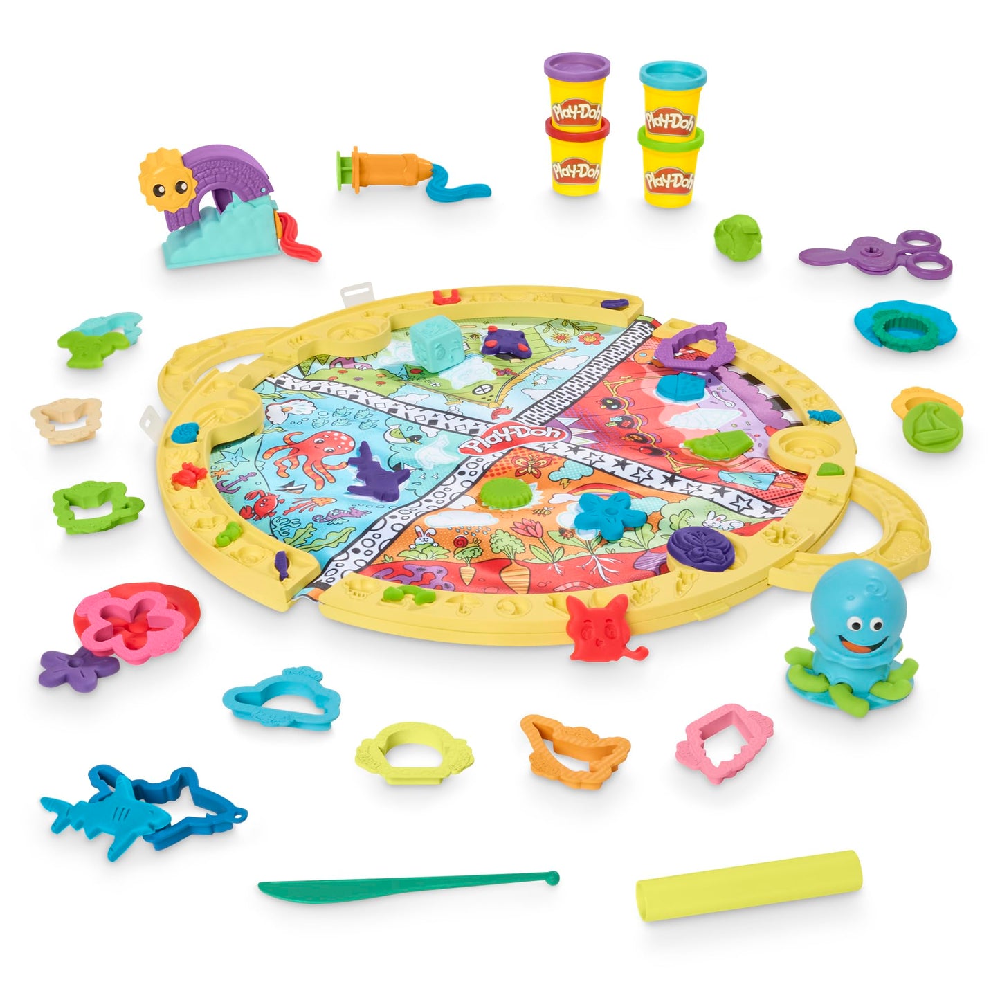 Play-Doh Fold & Go Playmat Starter Set with 19 Accessories – Preschool Toys for 3+