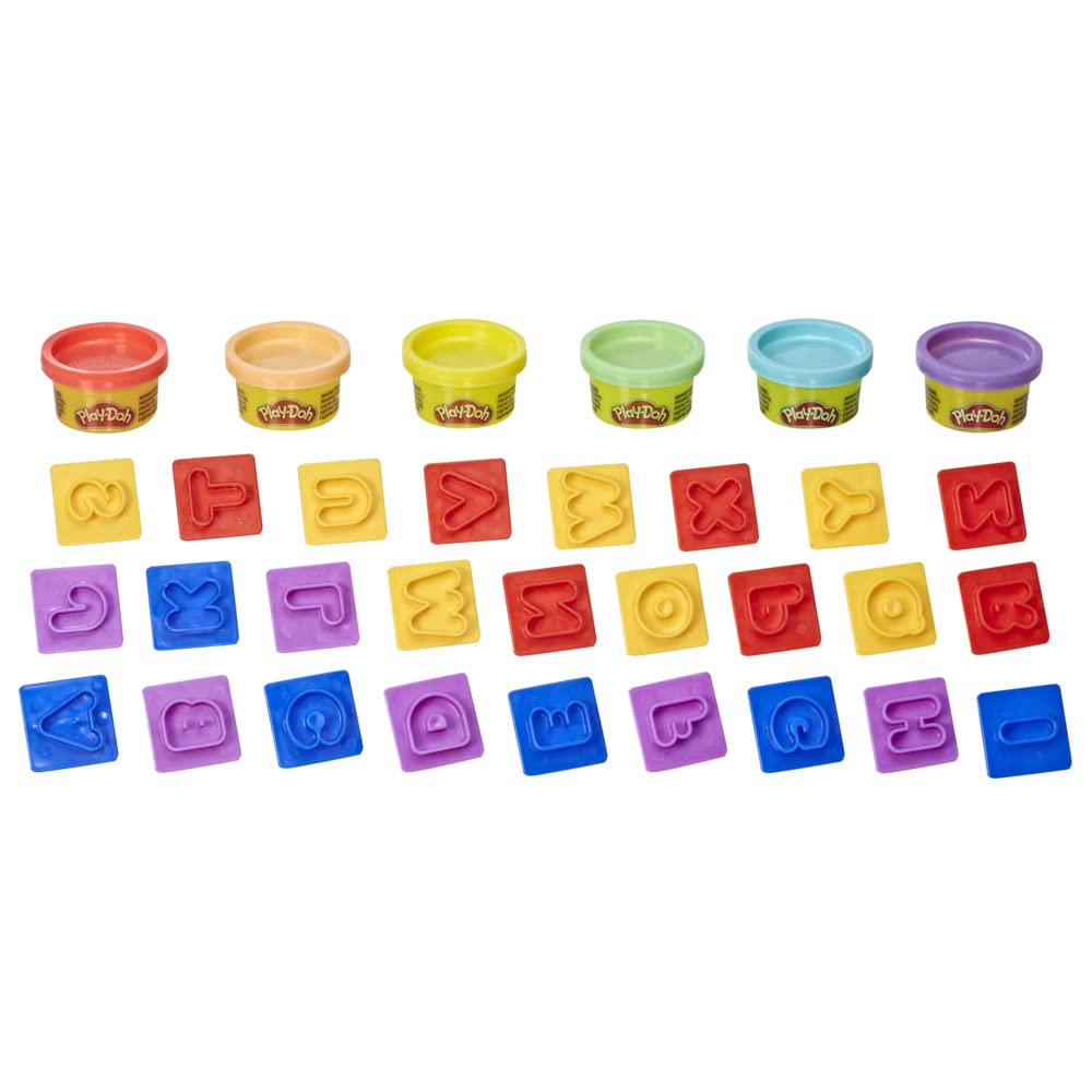 Play-Doh Fundamentals Letters with 26 Letter Stamper Tools, 6 Colors – Back-to-School Classroom Supplies for Kids (Ages 3+)