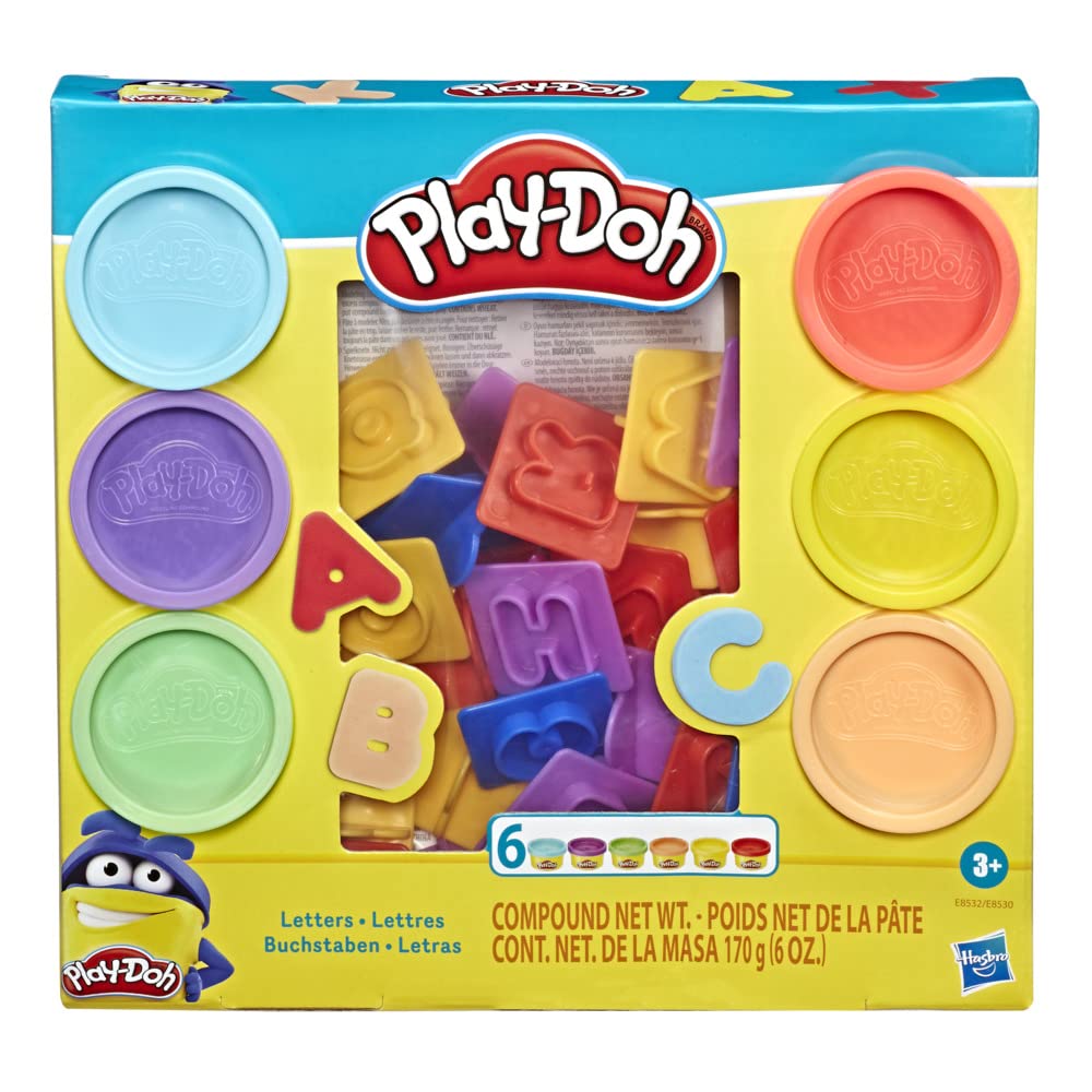 Play-Doh Fundamentals Letters with 26 Letter Stamper Tools, 6 Colors – Back-to-School Classroom Supplies for Kids (Ages 3+)