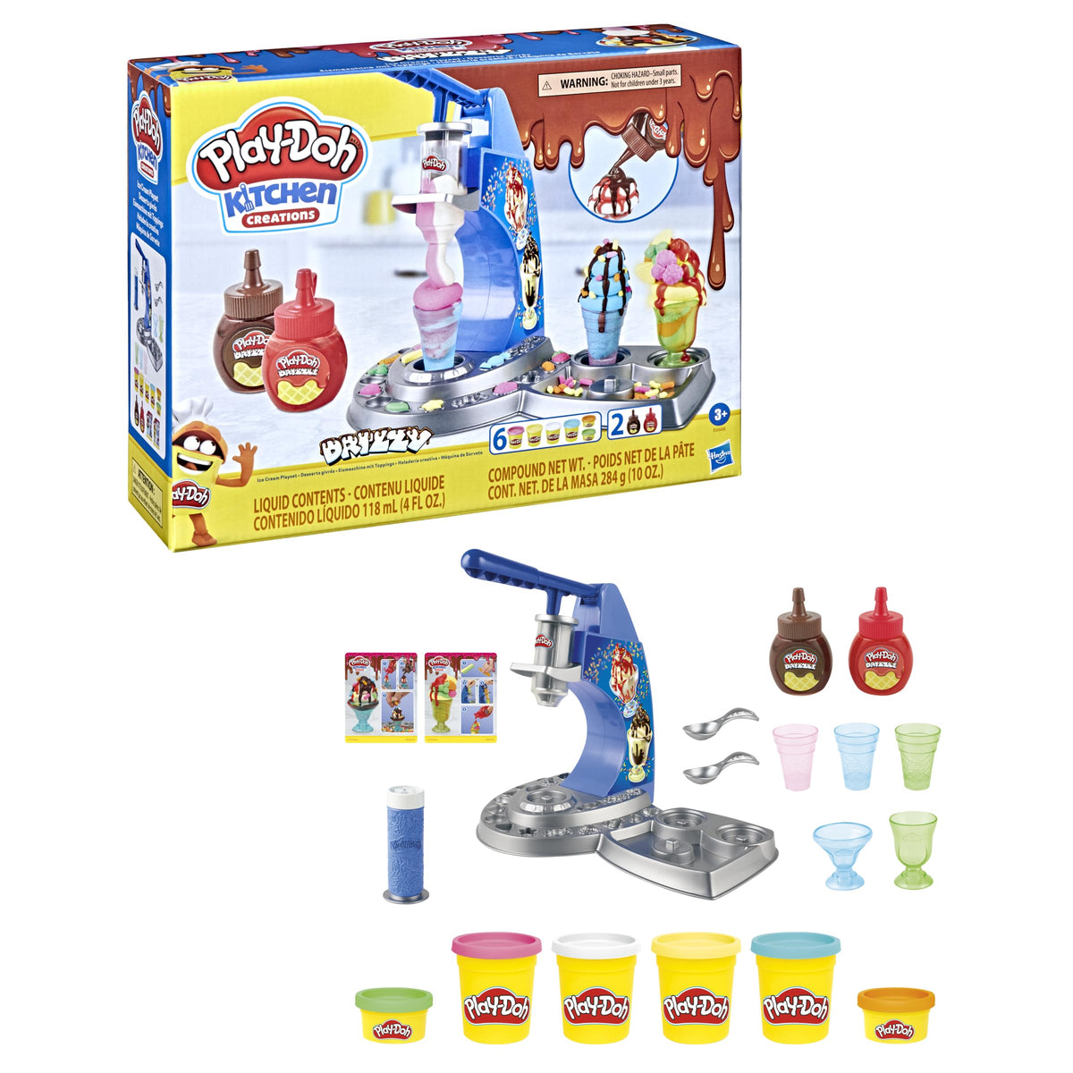 Play-Doh Kitchen Creations Drizzy Ice Cream Playset – Drizzle & 6 Colors