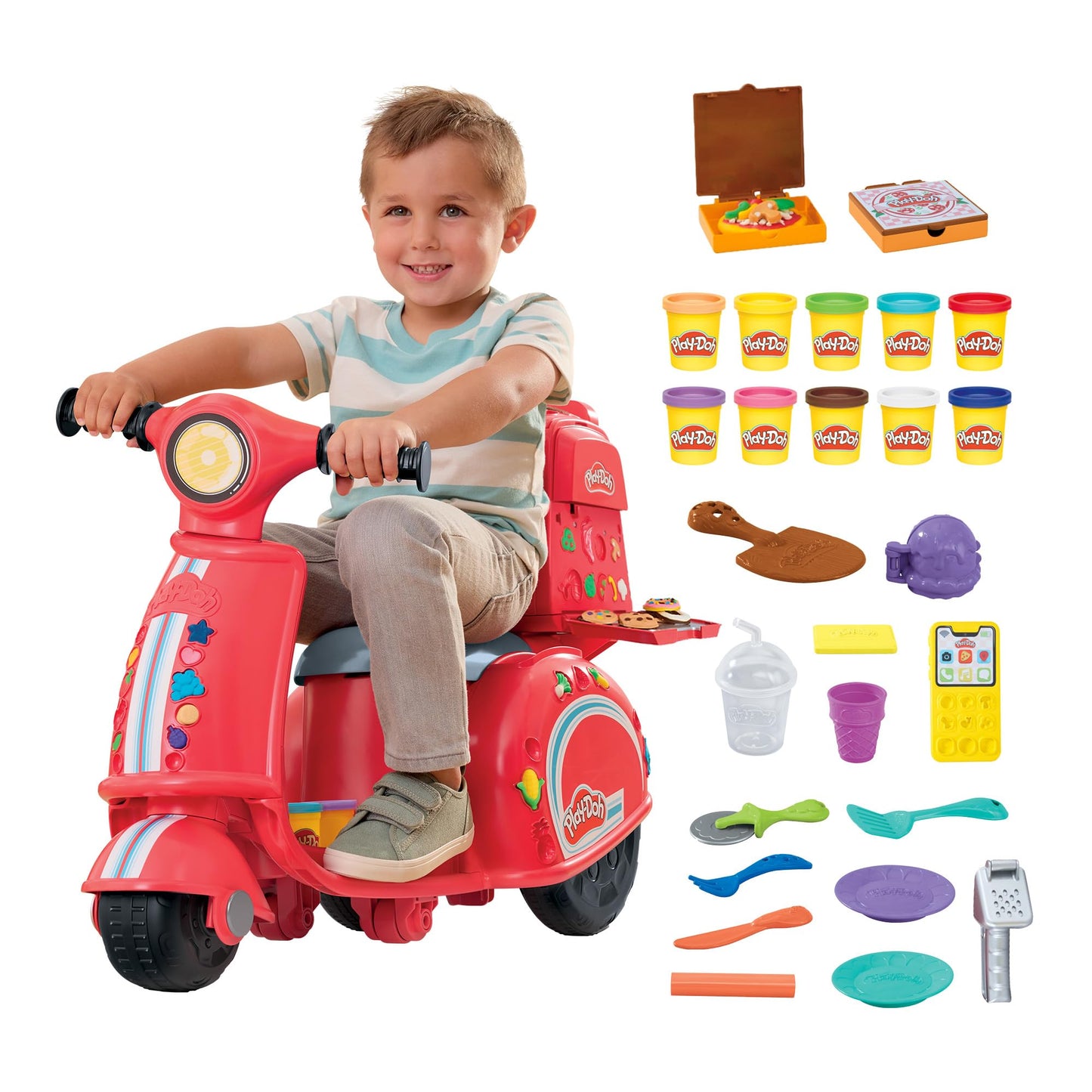 Play-Doh Pizza Delivery Scooter Playset – Large Ride-On Pretend Kitchen & Pizza Toy for Kids 3+