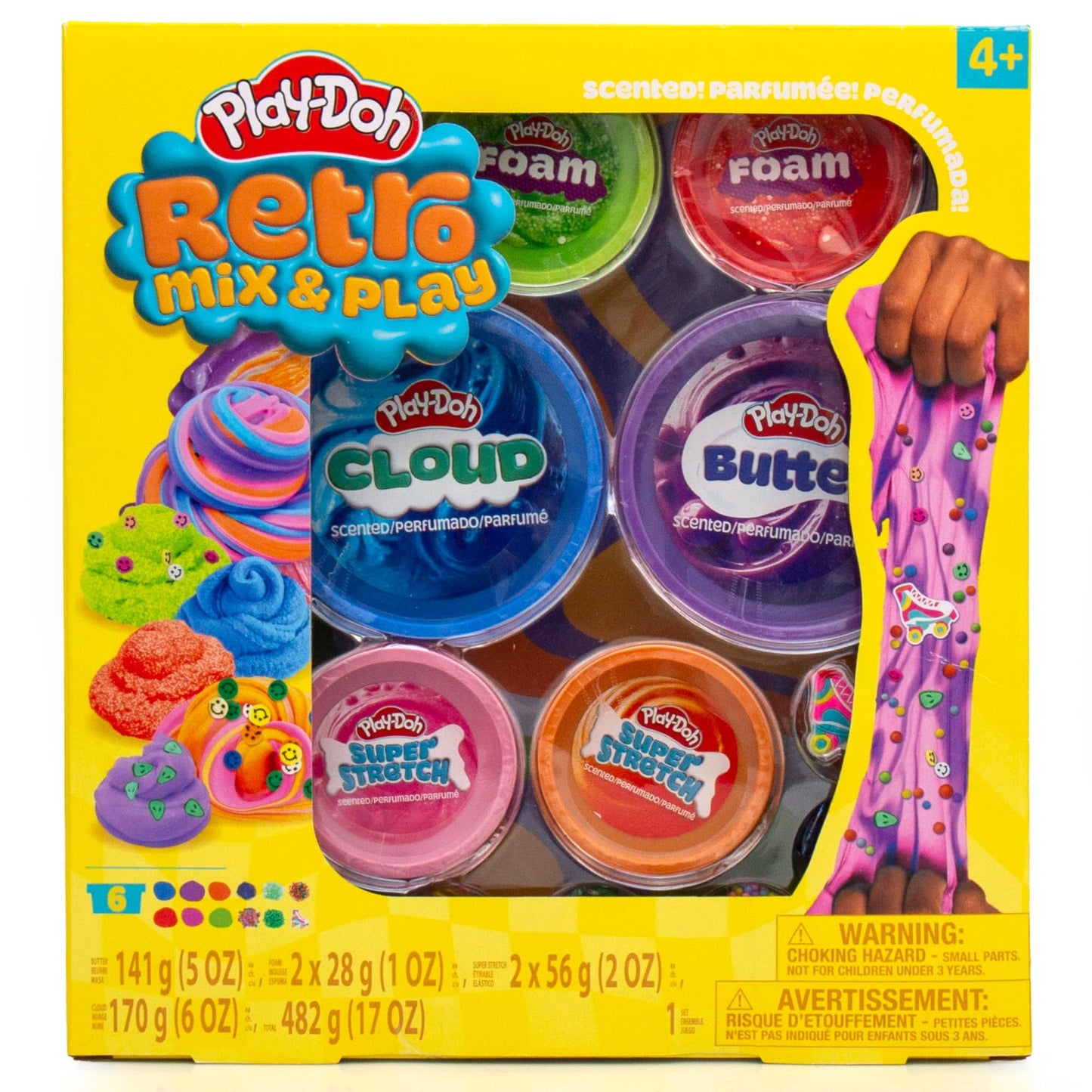 Play-Doh Retro Mix & Play Scented Compounds Kit – Cloud, Butter, Foam, Super Stretch | Sensory Dough & Gifts