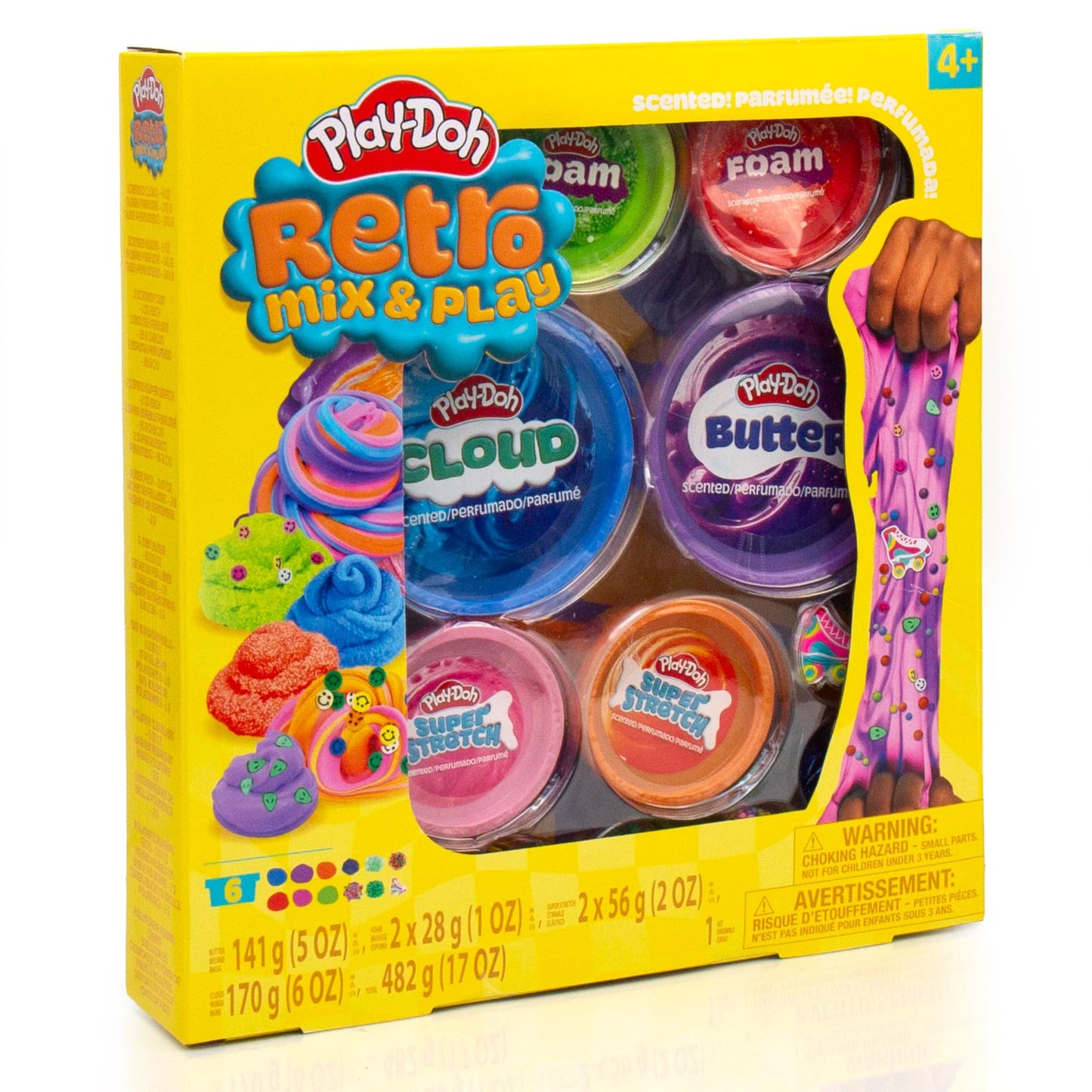 Play-Doh Retro Mix & Play Scented Compounds Kit – Cloud, Butter, Foam, Super Stretch | Sensory Dough & Gifts