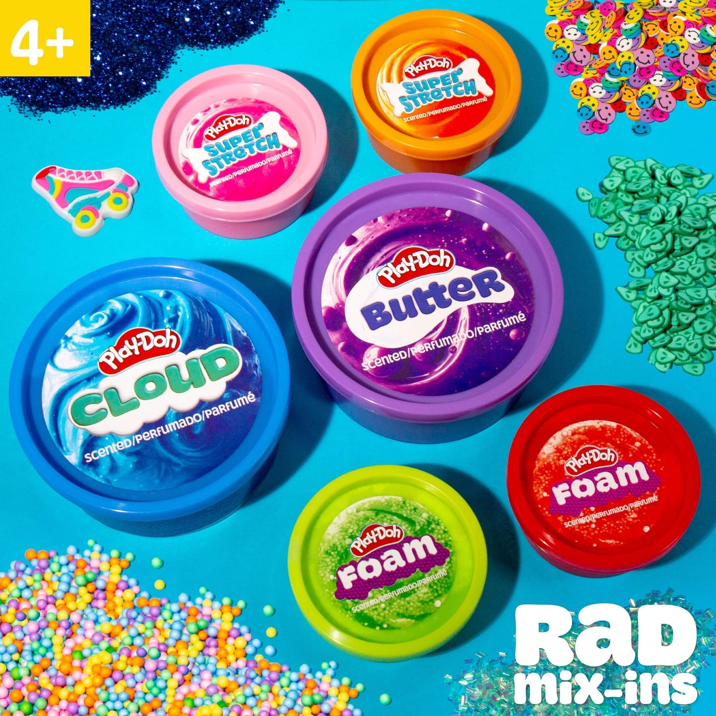 Play-Doh Retro Mix & Play Scented Compounds Kit – Cloud, Butter, Foam, Super Stretch | Sensory Dough & Gifts