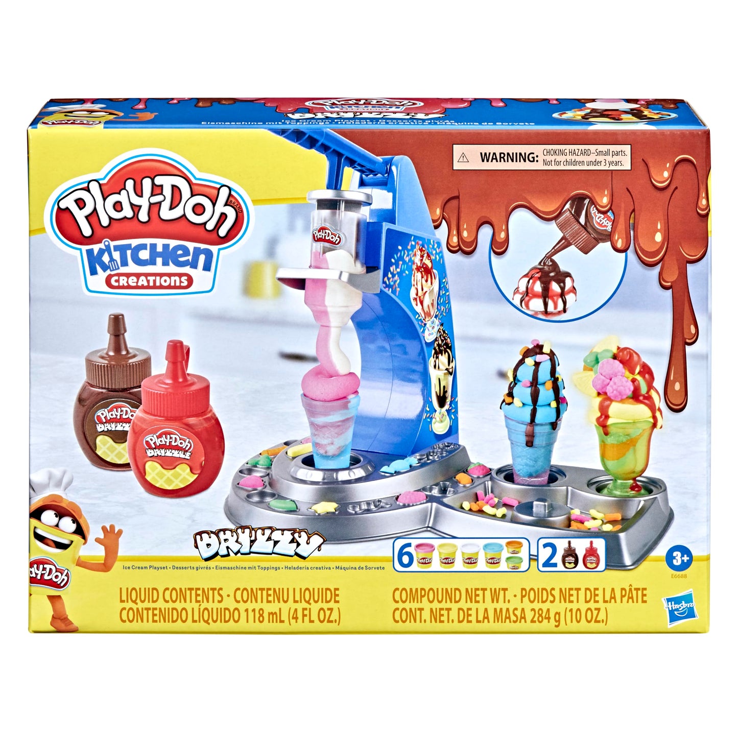 Play-Doh Kitchen Creations Drizzy Ice Cream Playset – Drizzle & 6 Colors