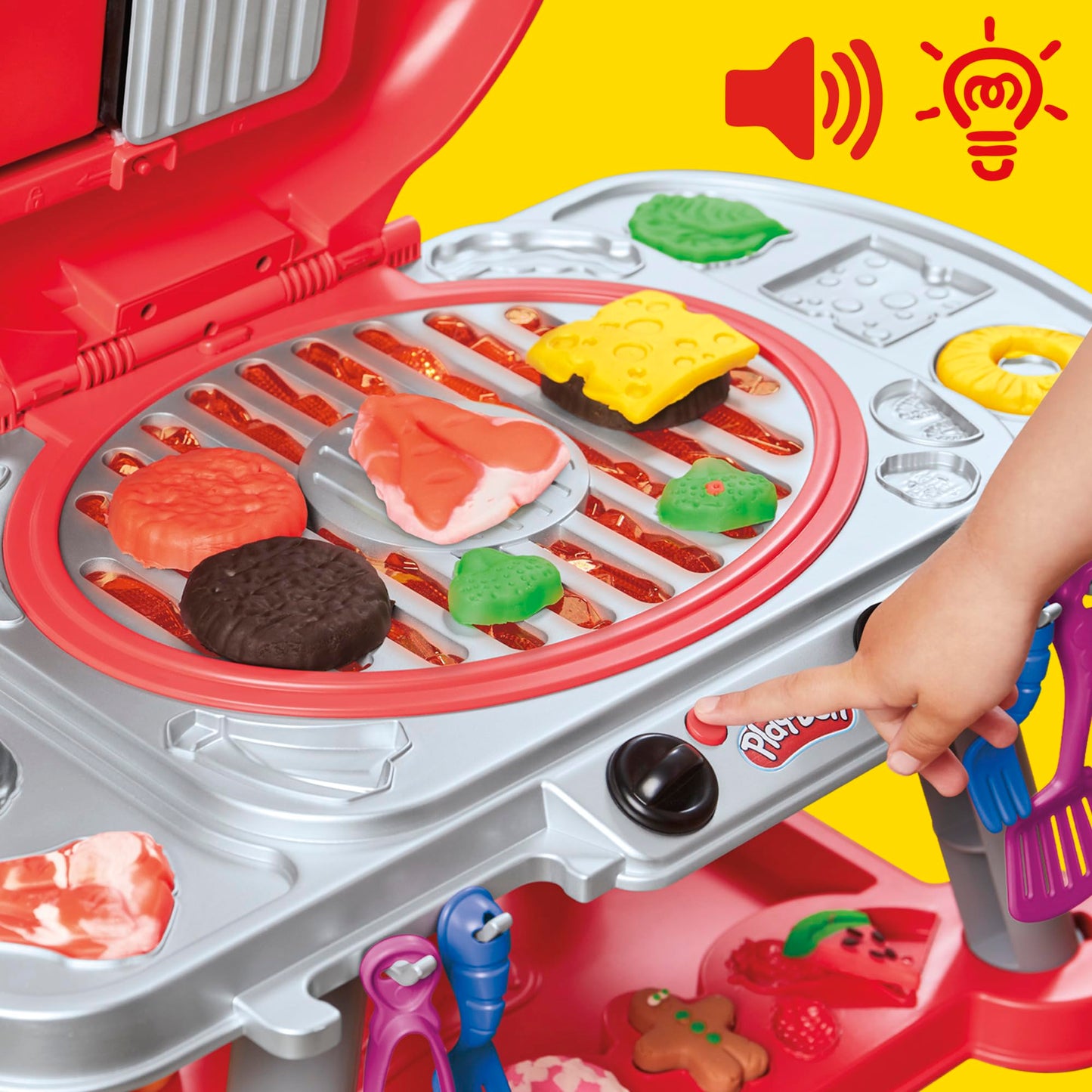 Play-Doh Sizzlin' Grill Playset with Lights & Sounds | 17 Accessories, 10 Cans | Ages 3+