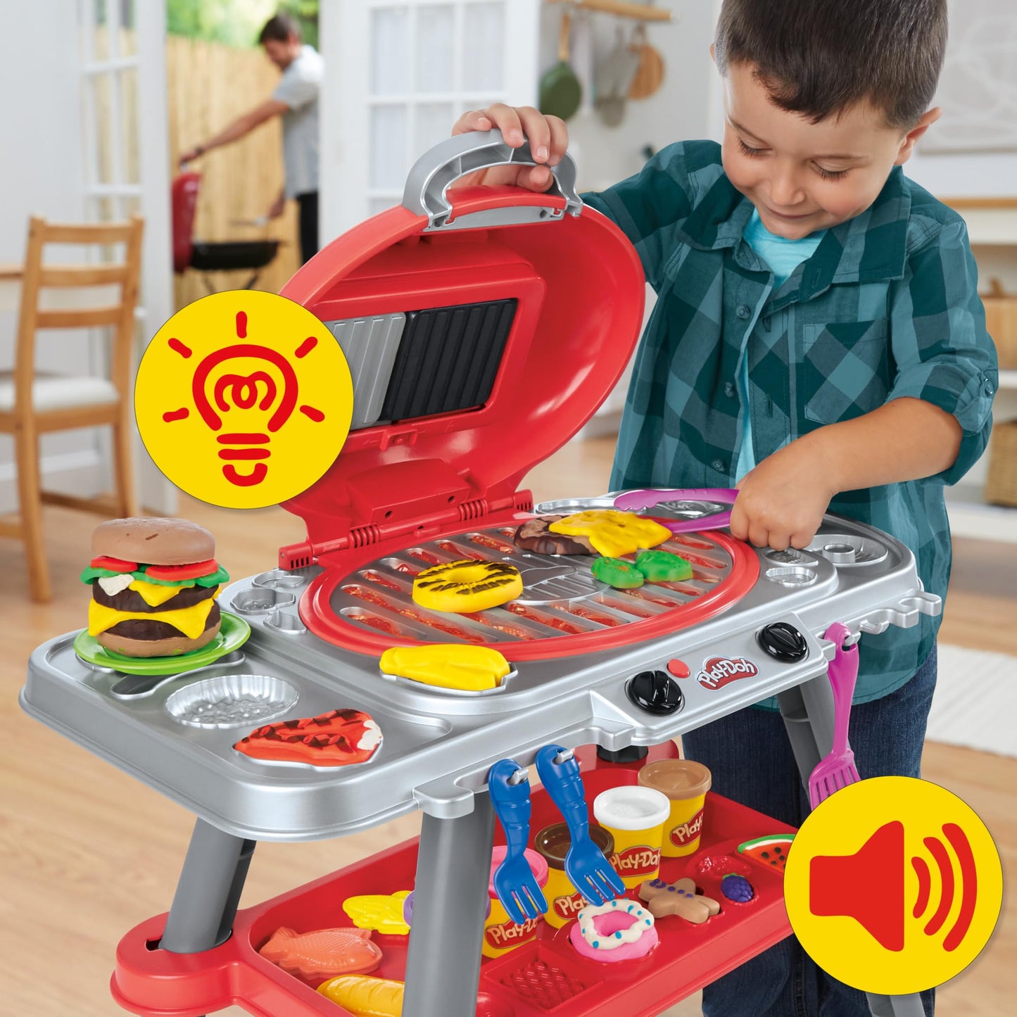 Play-Doh Sizzlin' Grill Playset with Lights & Sounds | 17 Accessories, 10 Cans | Ages 3+
