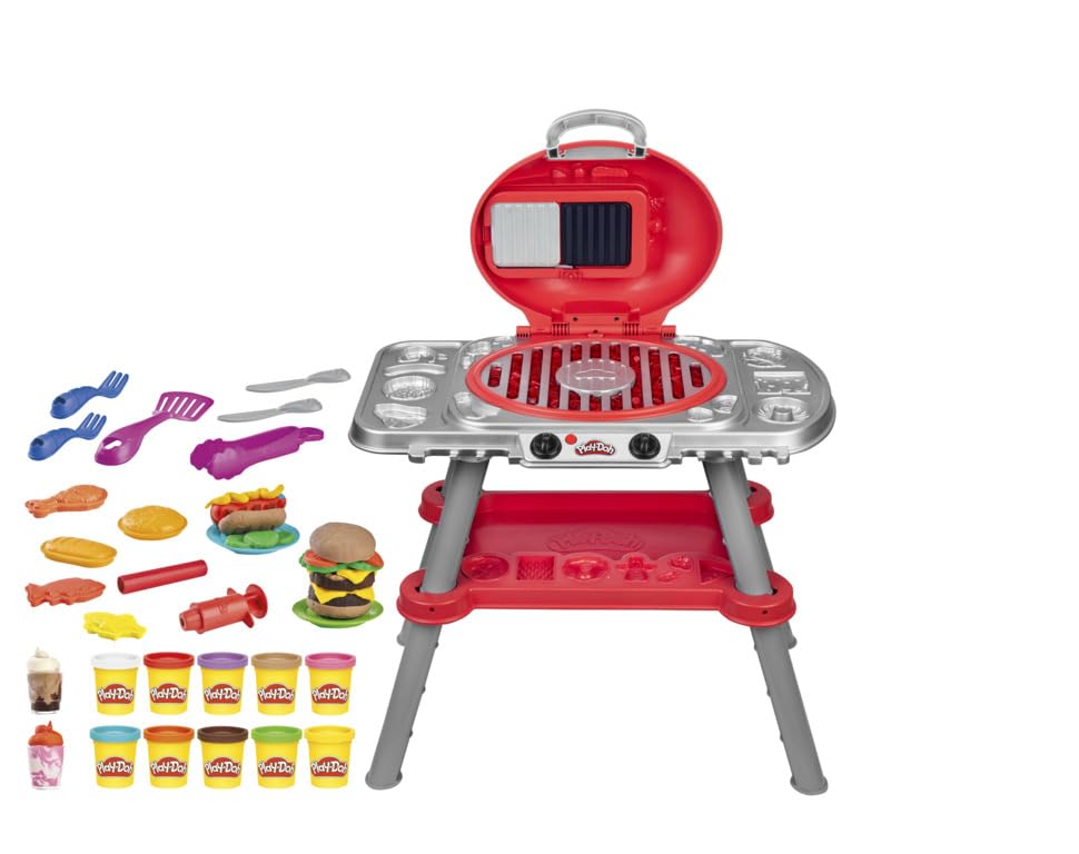 Play-Doh Sizzlin' Grill Playset with Lights & Sounds | 17 Accessories, 10 Cans | Ages 3+