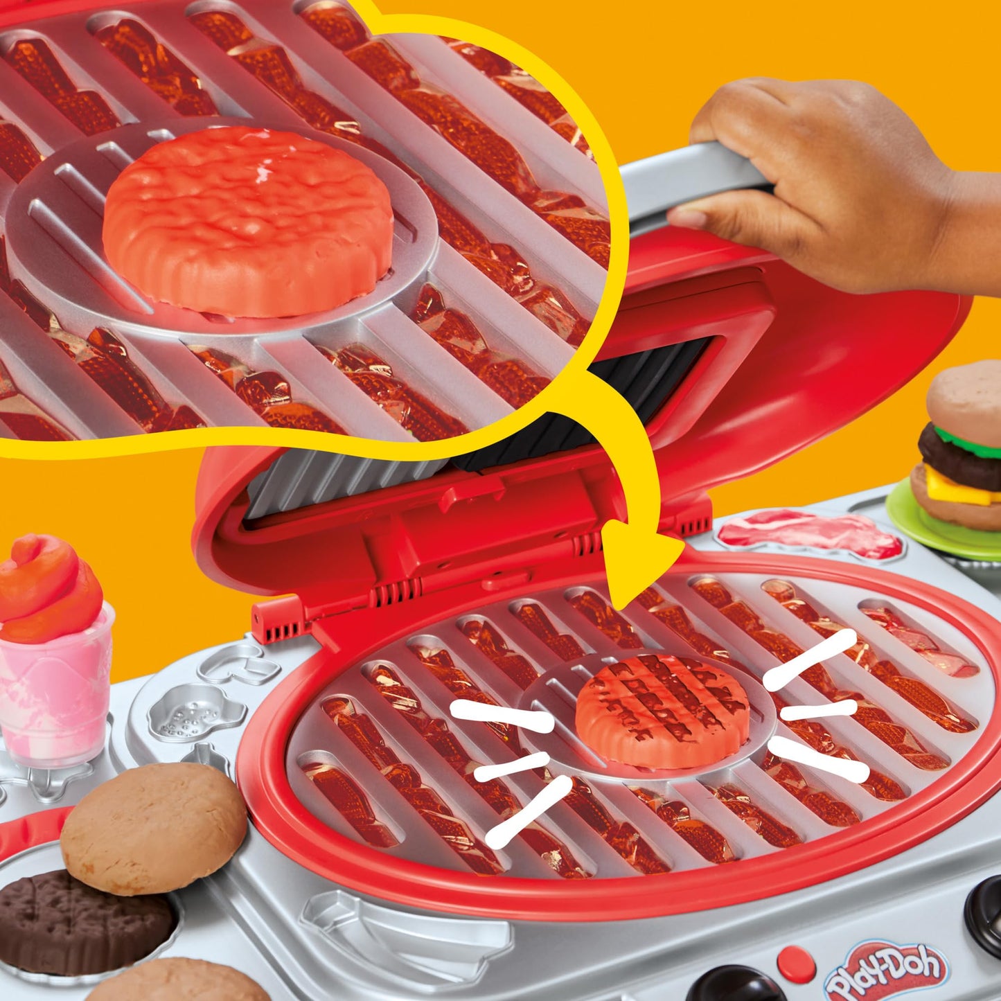 Play-Doh Sizzlin' Grill Playset with Lights & Sounds | 17 Accessories, 10 Cans | Ages 3+