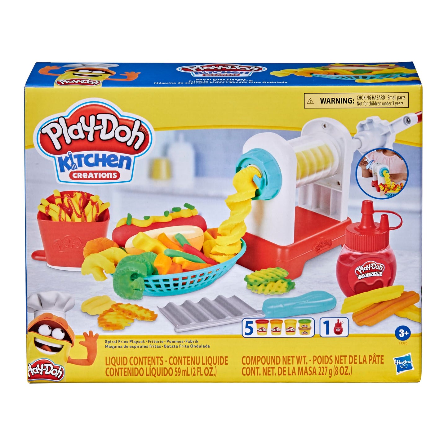 Play-Doh Spiral Fries Playset – Colorful Twisty Fries with 5 Colors