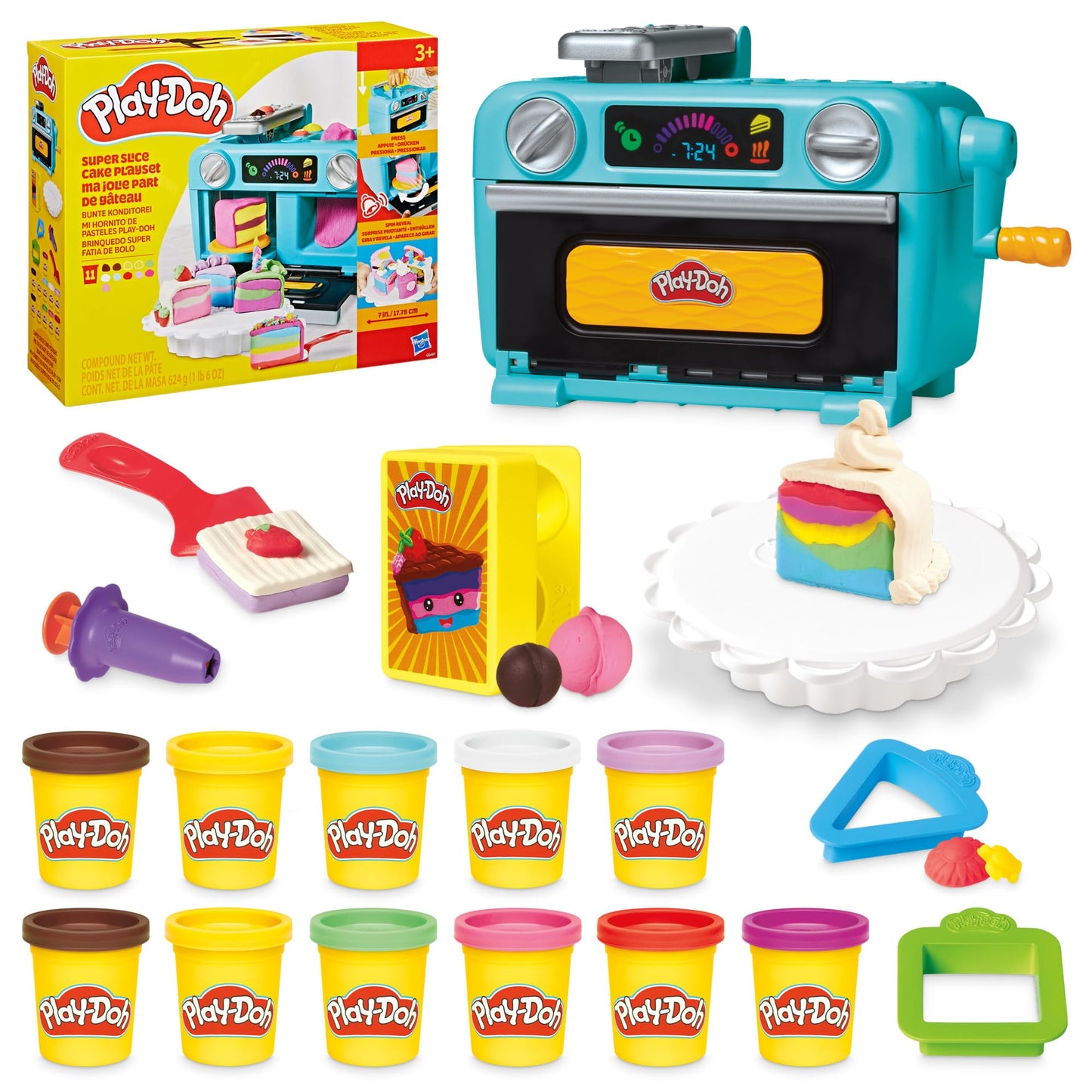 Play-Doh Super Slice Cake Playset – Spin Oven, 11 Cans & Kitchen Accessories for Ages 3+