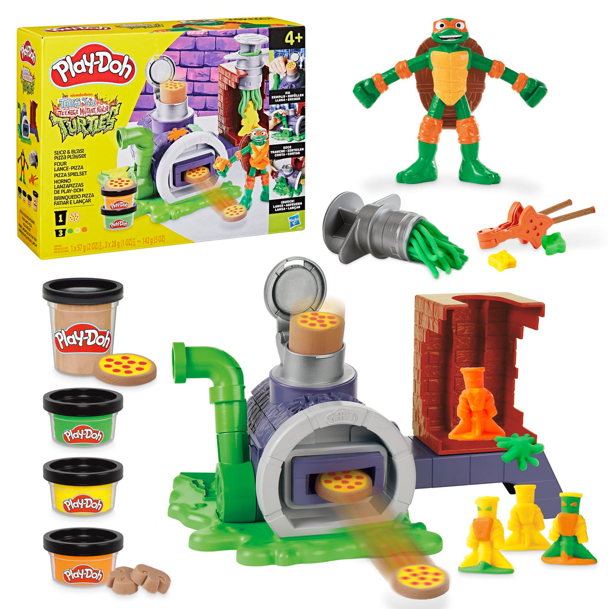 Play-Doh TMNT Slice & Blast Pizza Playset with Bendy Mikey – TMNT Toys 4+