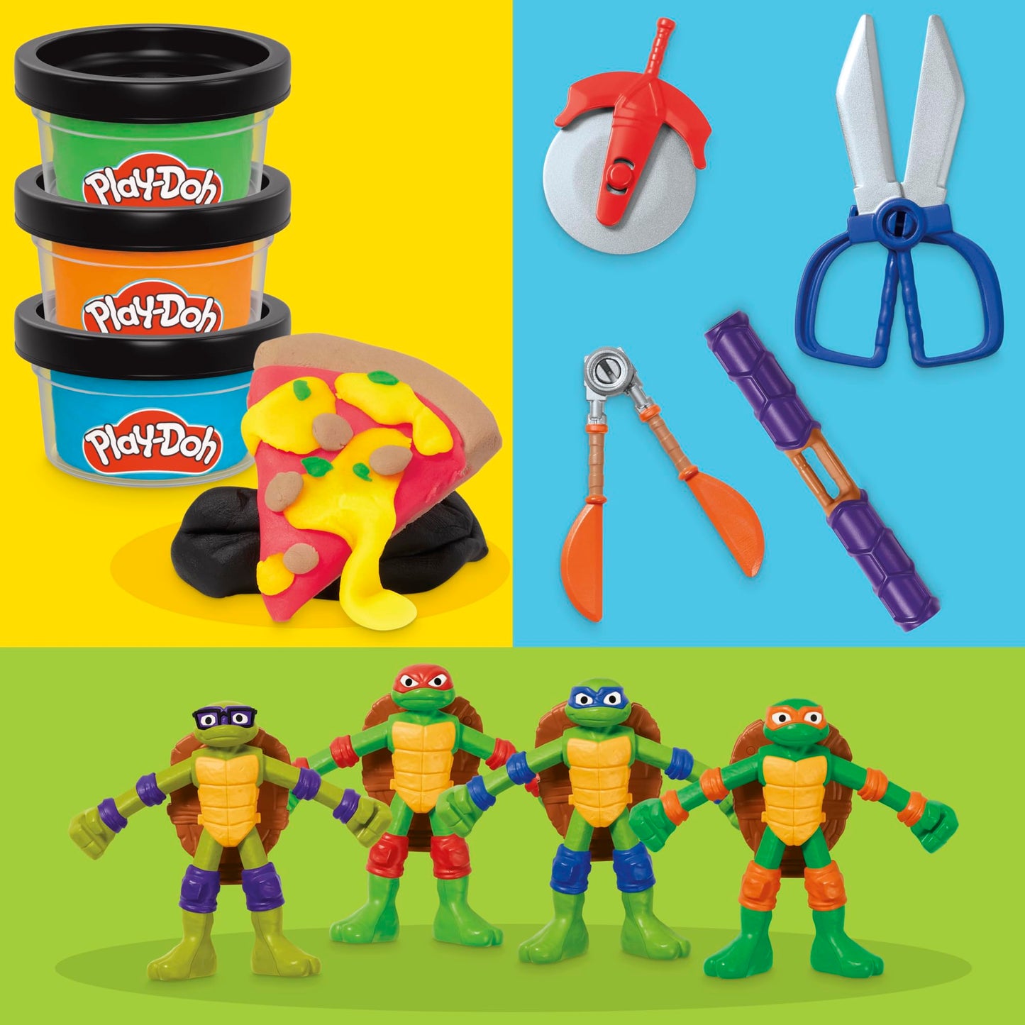 Play-Doh TMNT Cowabunga Creations Bendy 4-Inch Action Figures Set | Kids’ Arts & Crafts
