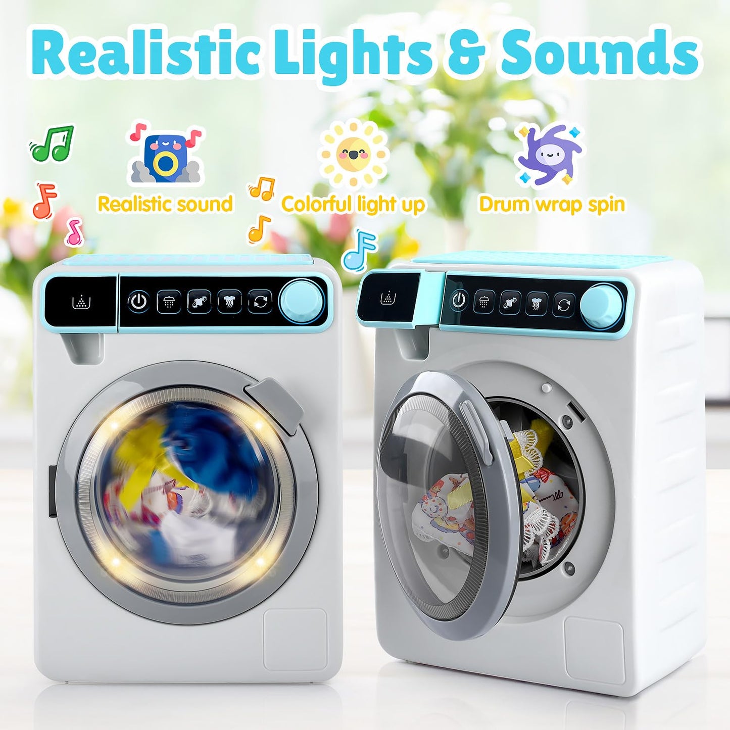 PLAY Kids Toy Washing Machine – Realistic Pretend Washer & Dryer Set