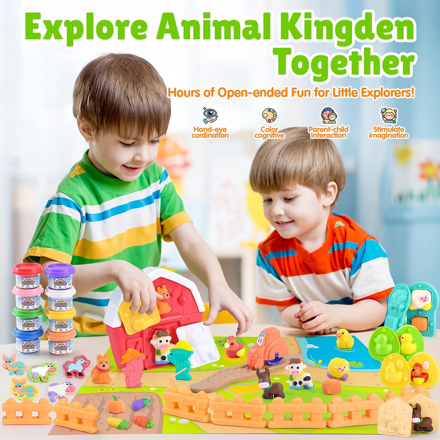 PLAY Farm Animals Color Dough Toys — Big Red Barn Playset with Animal Figures & Tools
