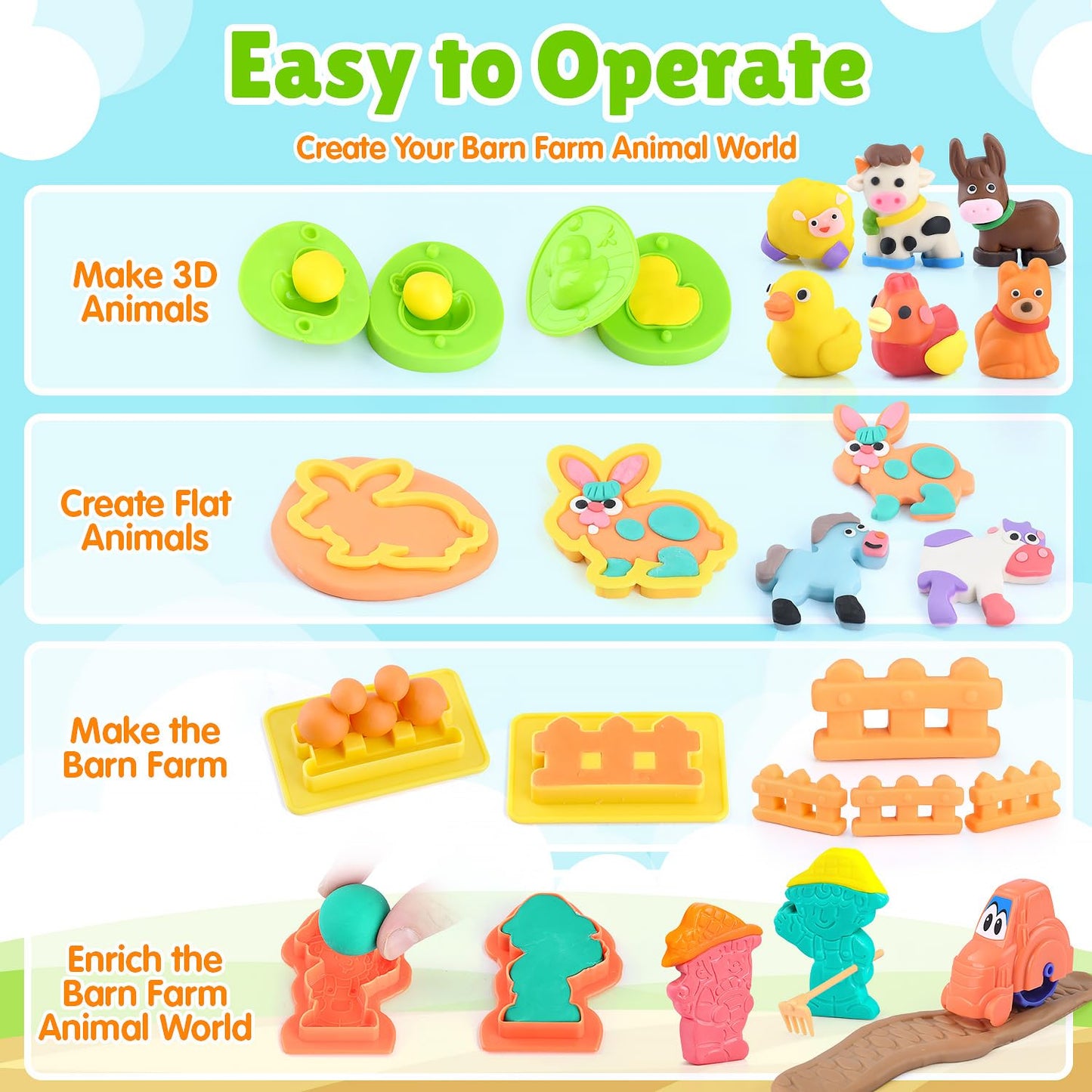 PLAY Farm Animals Color Dough Toys — Big Red Barn Playset with Animal Figures & Tools