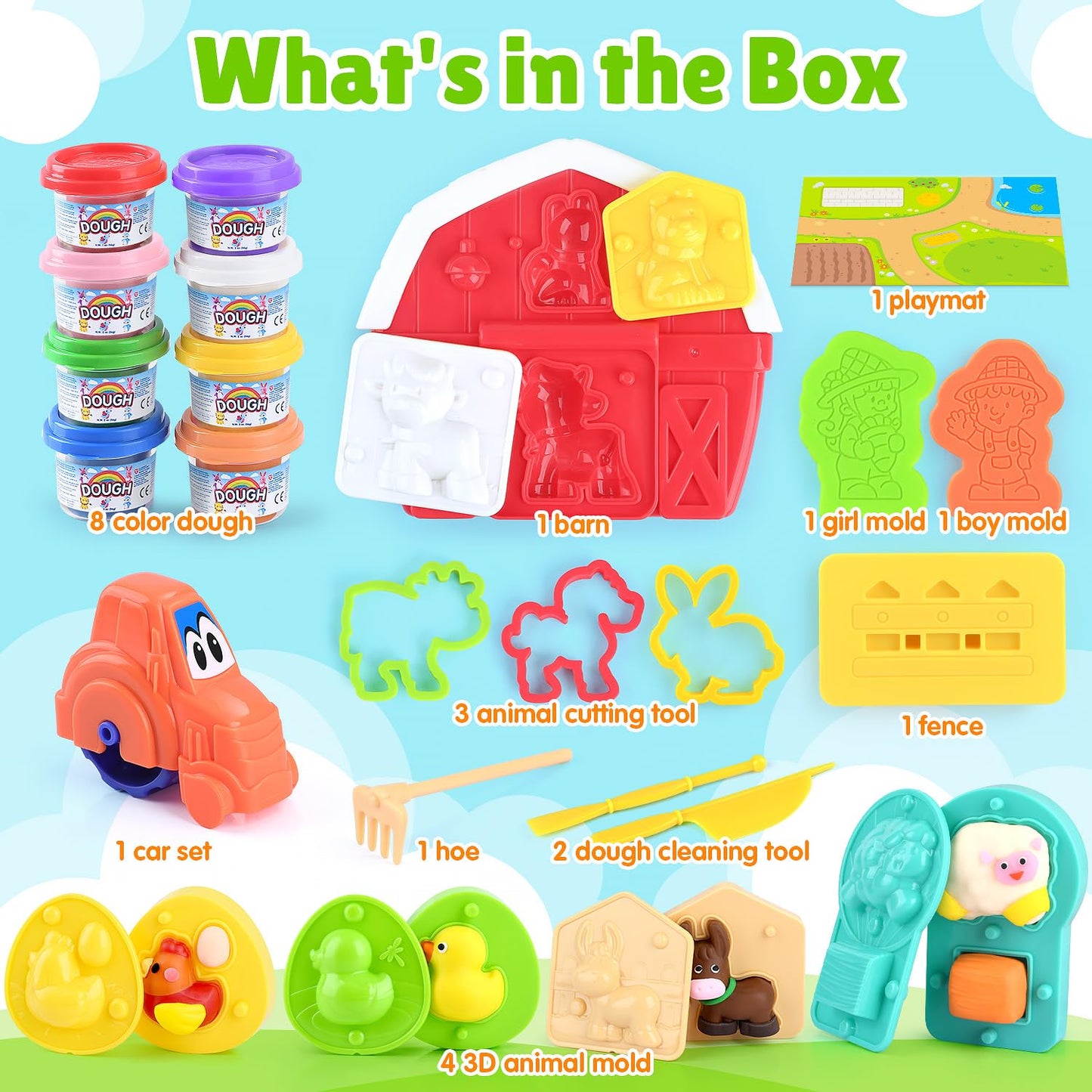 PLAY Farm Animals Color Dough Toys — Big Red Barn Playset with Animal Figures & Tools