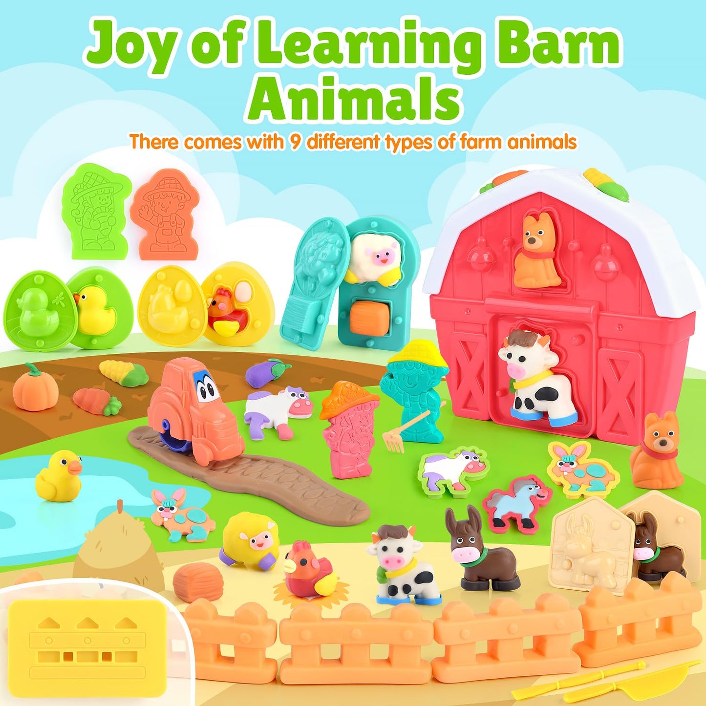 PLAY Farm Animals Color Dough Toys — Big Red Barn Playset with Animal Figures & Tools